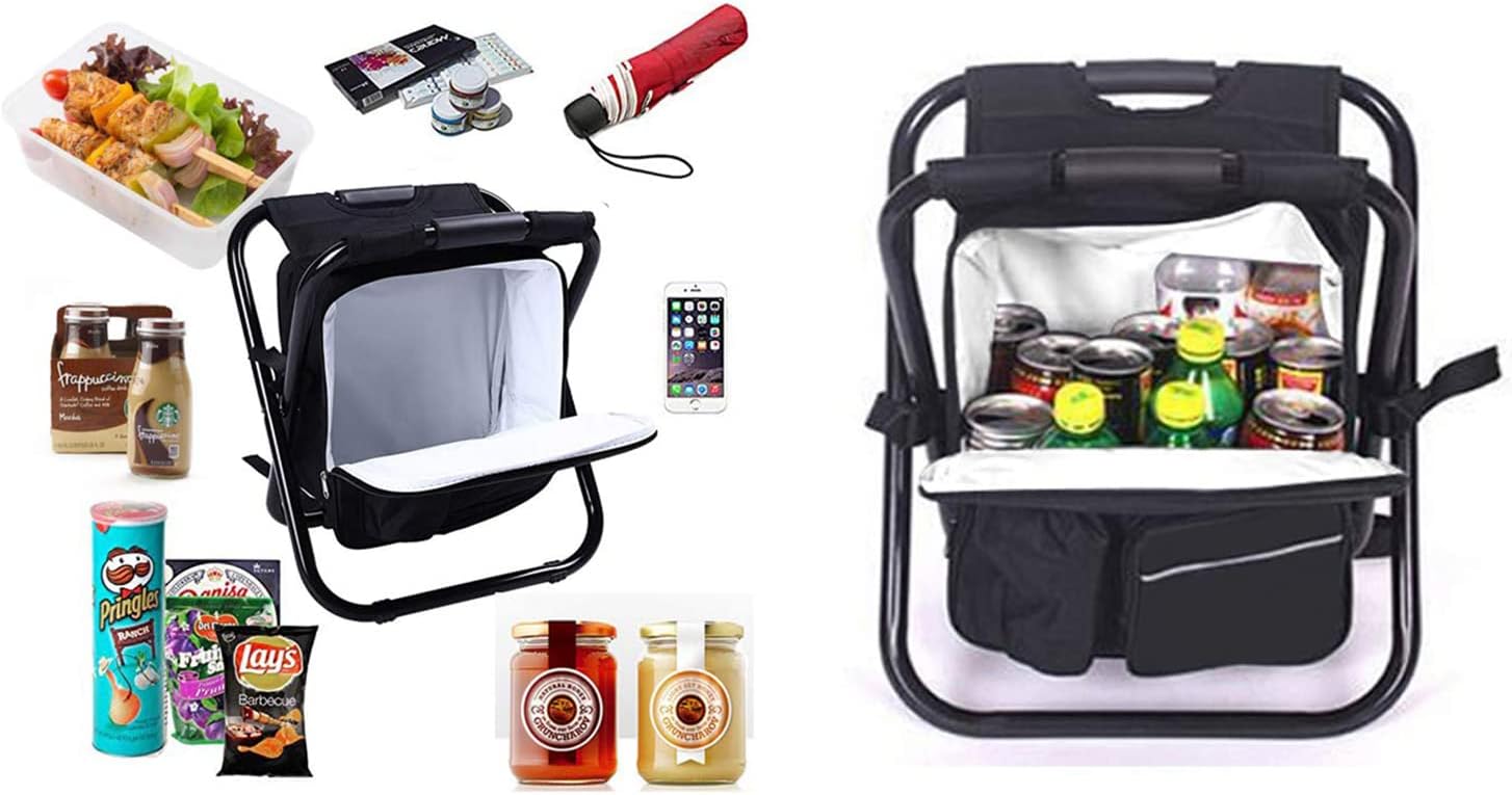 HANERDUN Mochila enfriadora 3 en 1, silla de pesca plegable, silla portátil con bolsa enfriadora de tela, silla enfriadora de lados suaves para