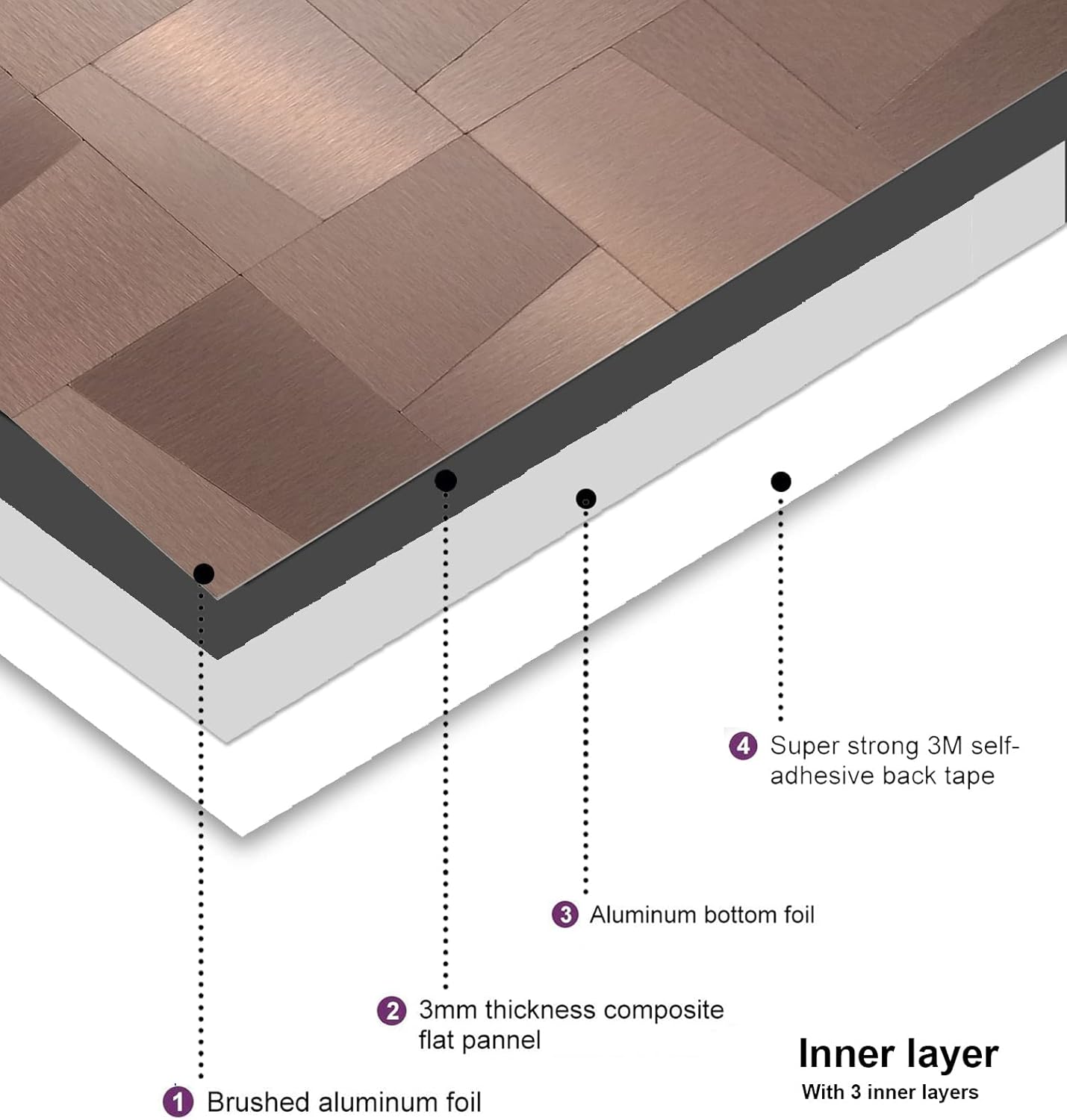 YMMXGE Panel de 8 hojas de metal para despegar y pegar, para cocina, panel autoadhesivo de mosaico de aluminio 3D de 11.81 x 11.81 x 0.12 pulgadas