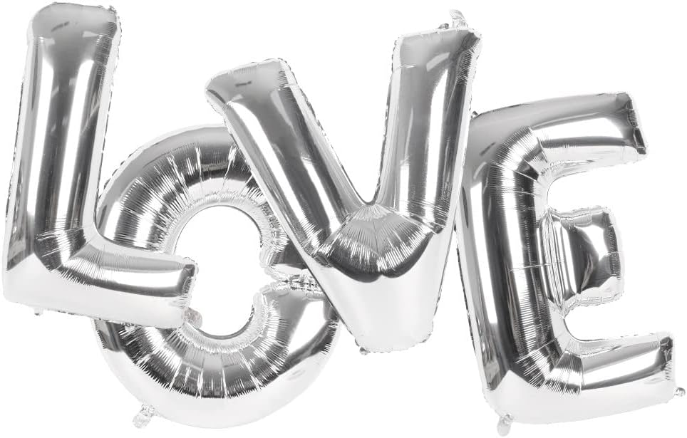 Globos de amor de 40 pulgadas, globos gigantes de papel de aluminio, color plateado