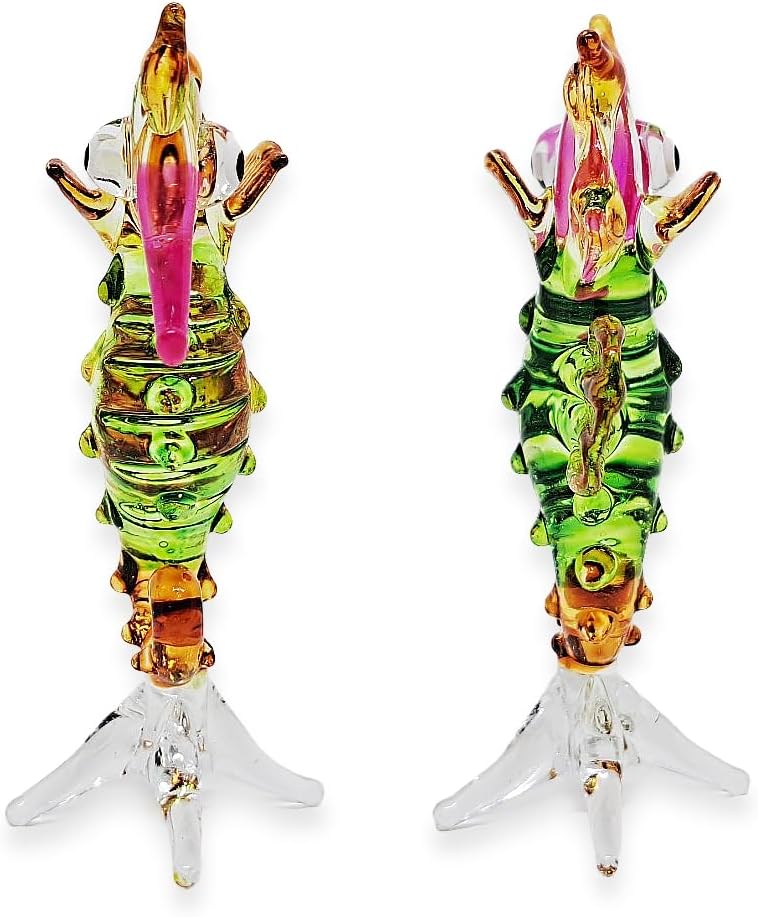 ChangThai Design Pequeña figura de caballito de mar de 2 pulgadas de alto, verde, amarillo, rosa, animal de vidrio soplado a mano, multicolor,