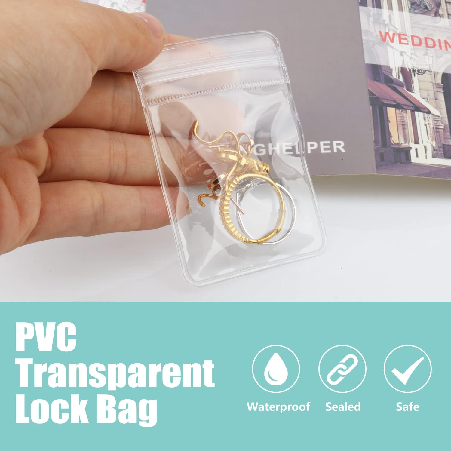 WEDDINGHELPER Bolsas de joyería pequeñas autosellantes de plástico con cremallera, bolsas transparentes de PVC transparente para guardar pulseras,