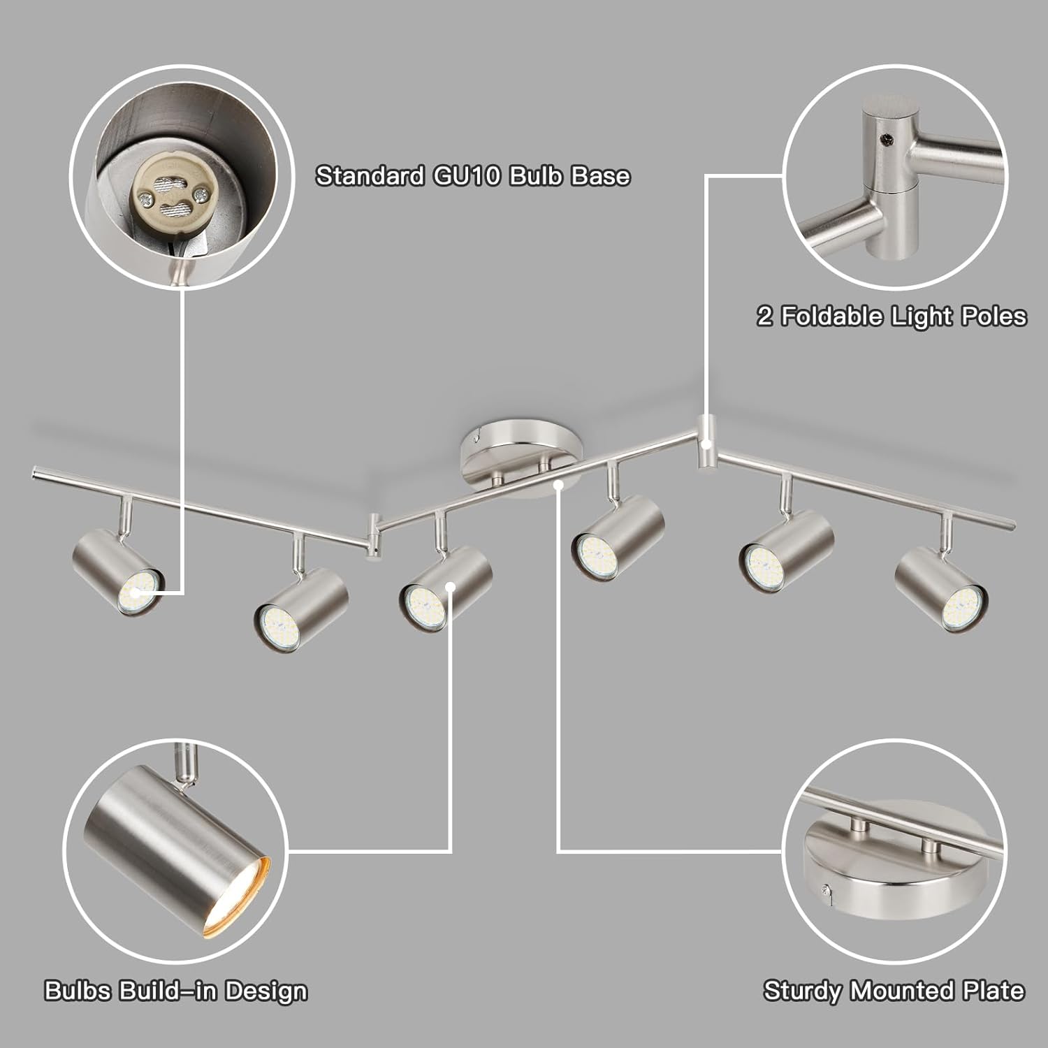Accesorios de iluminación de riel, luz de pista negra con cabezales de riel ajustables, foco de techo direccional para cocina, oficina, comedor,