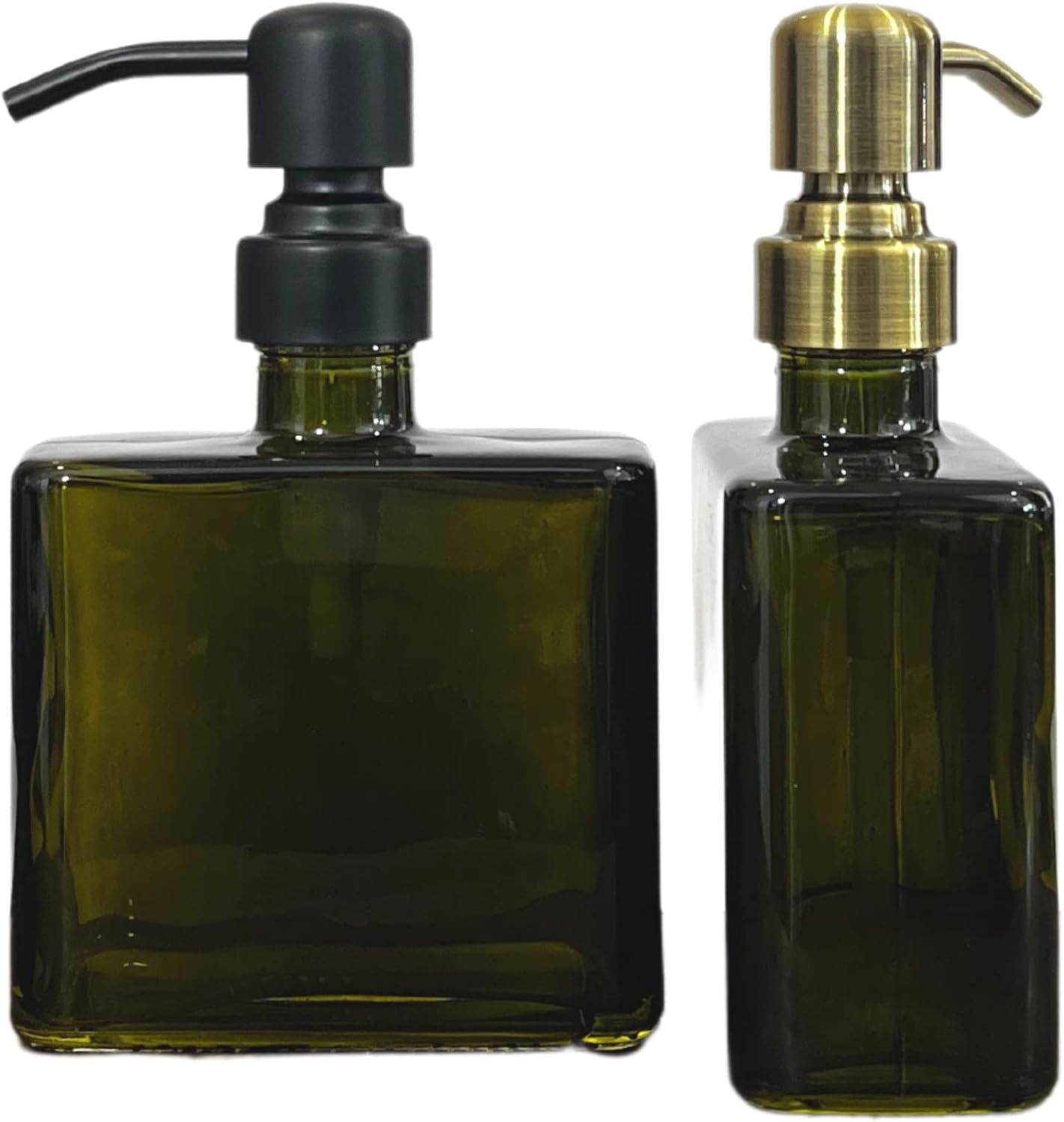 Dispensador de jabón cuadrado Matic verde vintage de 8.5 onzas (bomba de bronce aceitado)