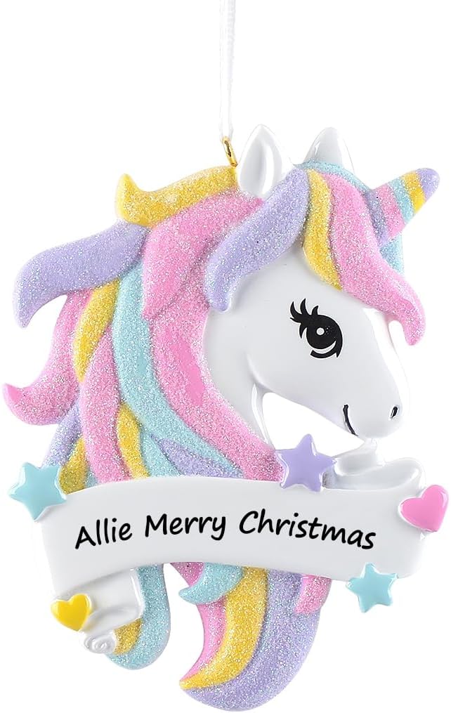 Adornos personalizados de unicornio 2024, adorno de Navidad de unicornio rosa, decoración de vacaciones, adornos de Navidad de unicornio para árbol,