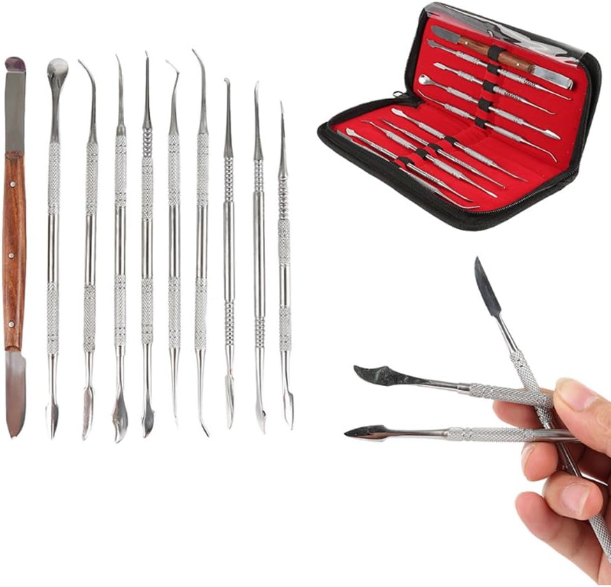 Angzhili Herramientas de tallador de cera dental de acero inoxidable, 10 cuchillos de tallado de yeso, kit de tallado de cera para moldear cera,
