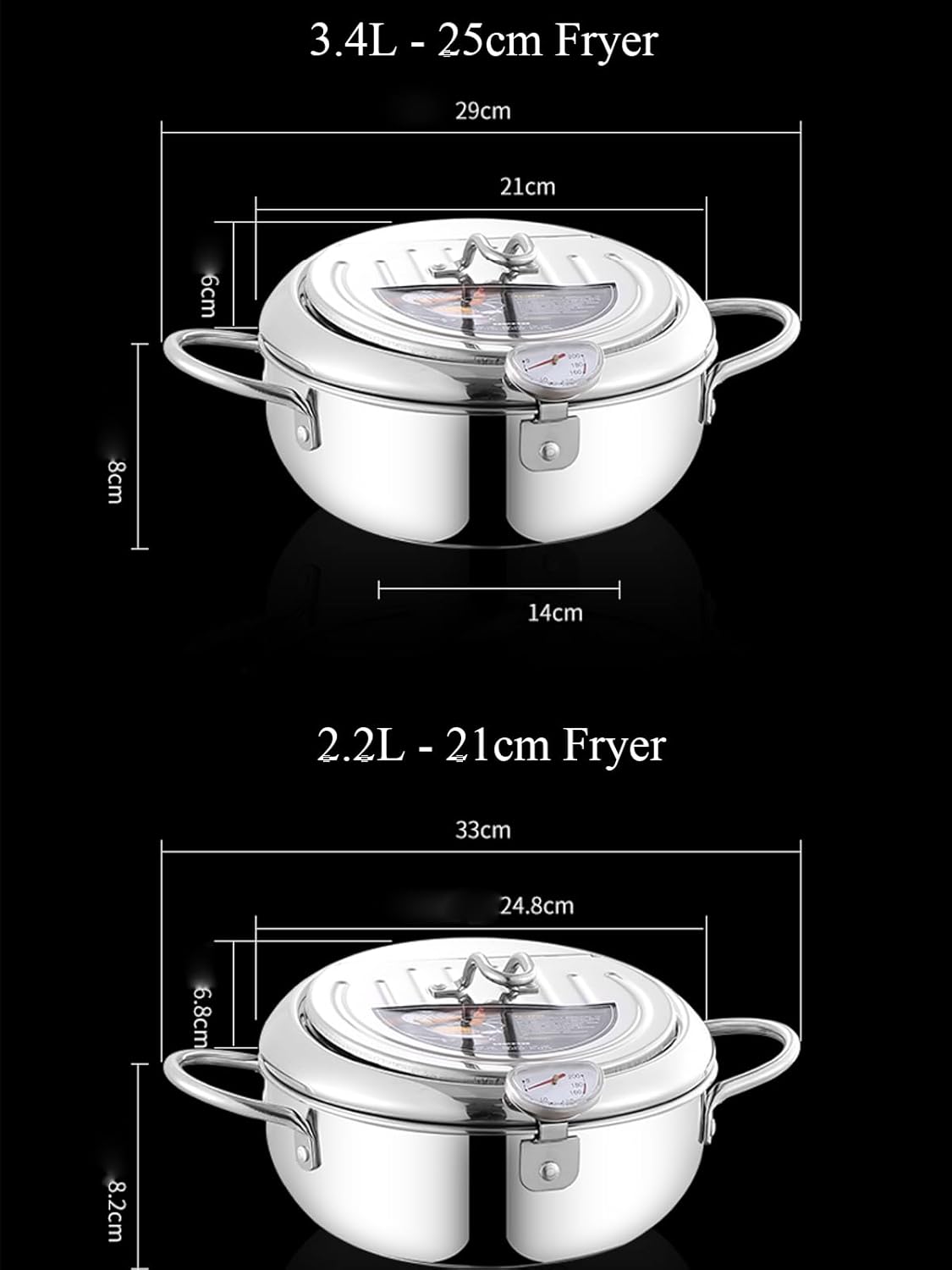Olla japonesa de acero inoxidable 304 de 2.2 litros, estilo Janpanese Tempura con tapa, con control de temperatura, escurridor de aceite o pollo