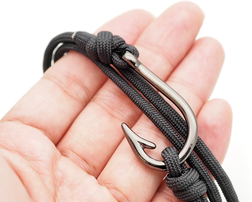 CRAFTMEMORE Pulsera con colgante de gancho de pescado, hecha con cordón militar 550, pulsera ajustable y tobillera