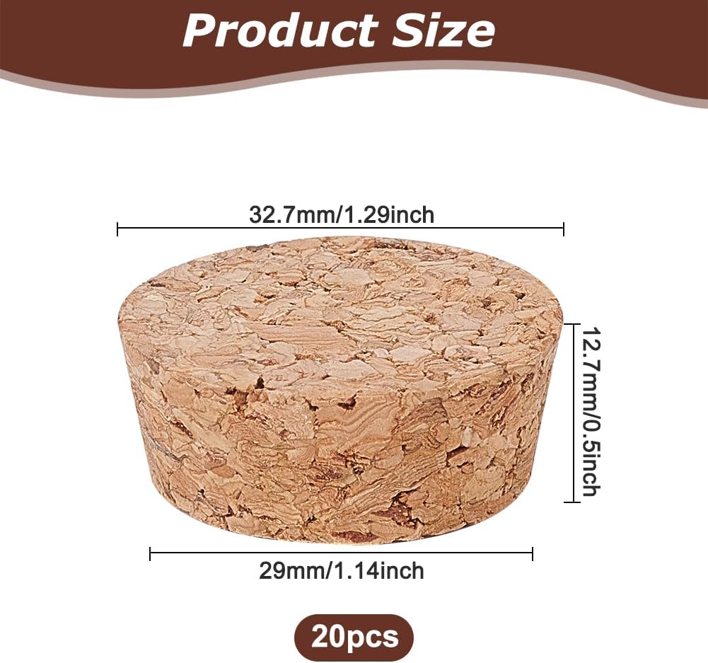 BENECREAT BurlyWood – 20 tapones de corcho cónicos de madera, corchos de madera suave para manualidades de botellas de cerveza de vino, 1.26