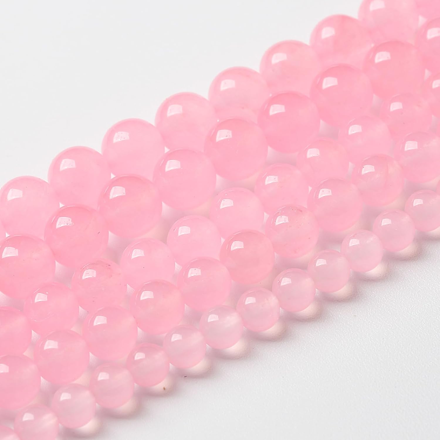 60 cuentas de piedra natural de calcedonia rosa claro para la fabricación de joyas, cuentas de piedra curativa energética, cuentas de piedra para