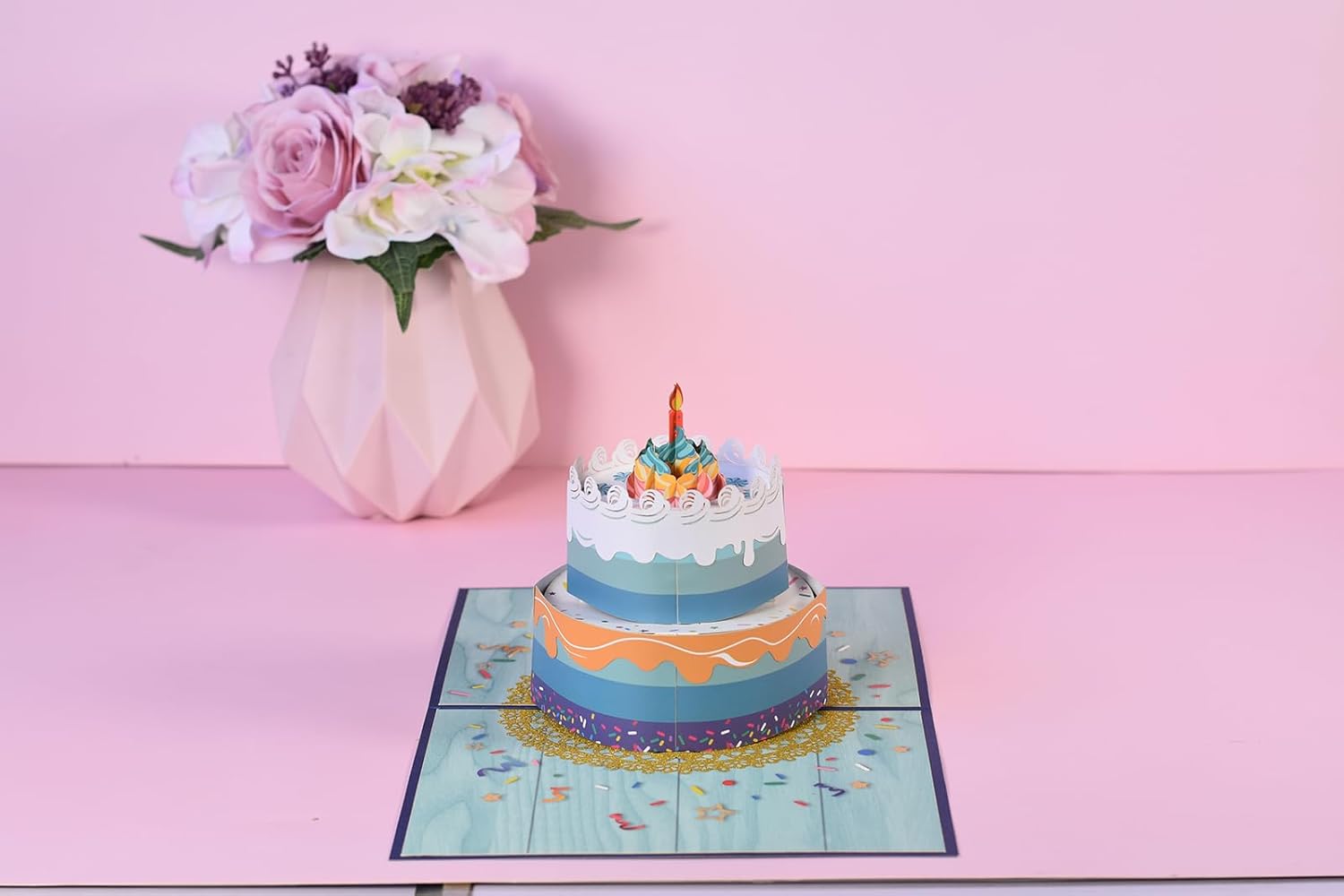 Tarjeta desplegable de regalo de cumpleaños de Rainbow Cake – Tarjetas de felicitación, tarjeta de regalo de feliz cumpleaños, regalos únicos para
