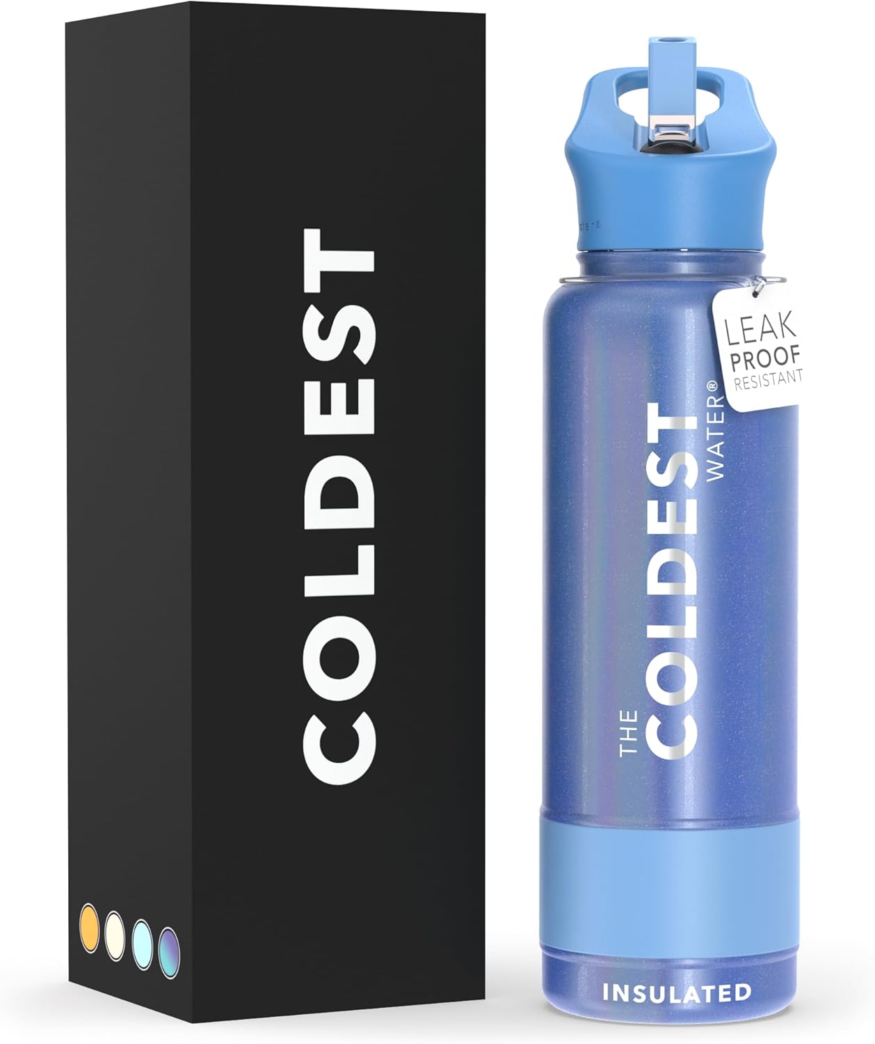 COLDEST Botella de agua deportiva de 40 oz (tapa con pajilla) a prueba de fugas de acero inoxidable con aislamiento para bebida fría o caliente,