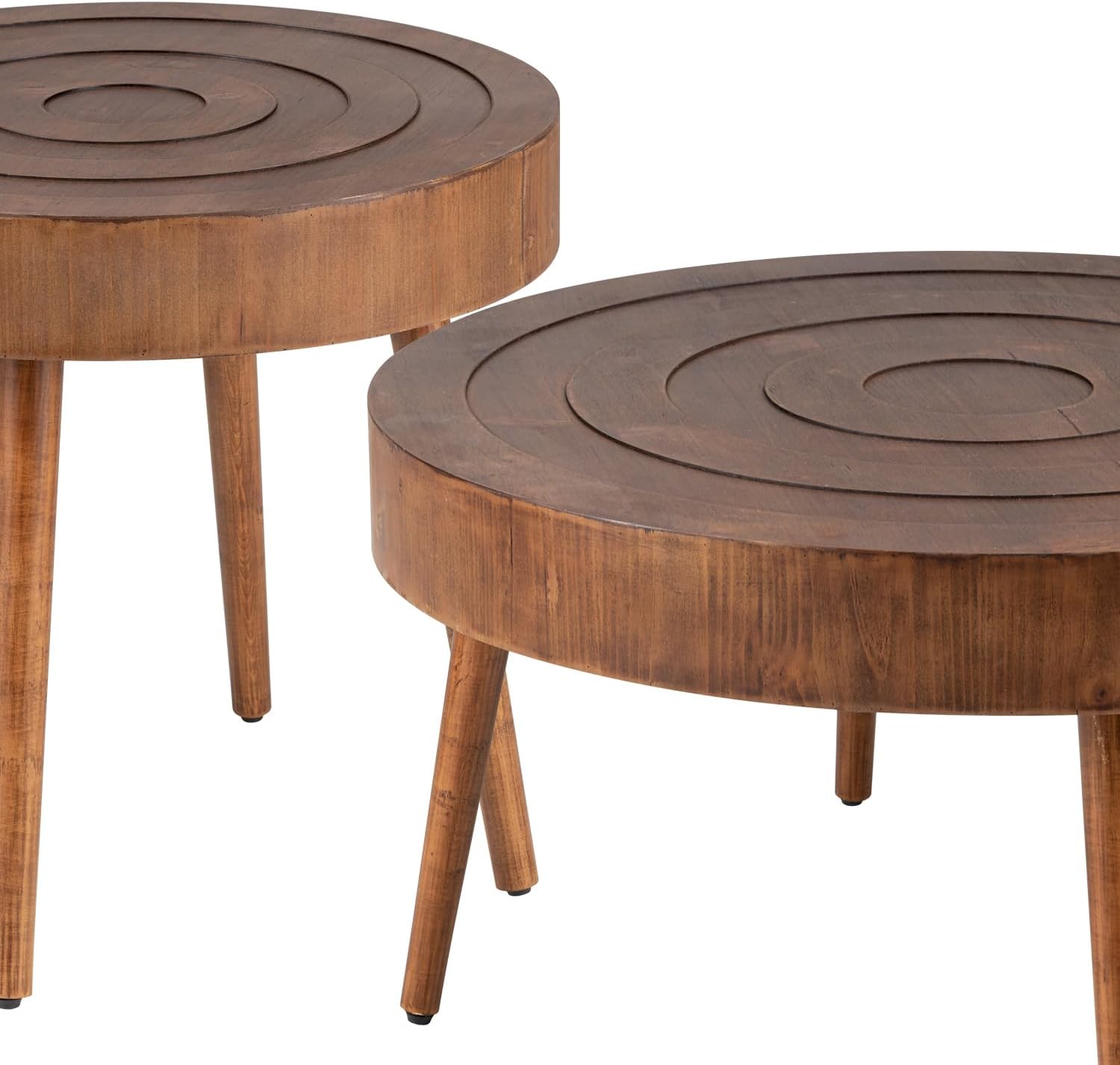 Juego de 2 mesas de centro redondas de 2 piezas, mesa anidable de granja con patrón de manga circular de madera, moderna mesa auxiliar de MDF para