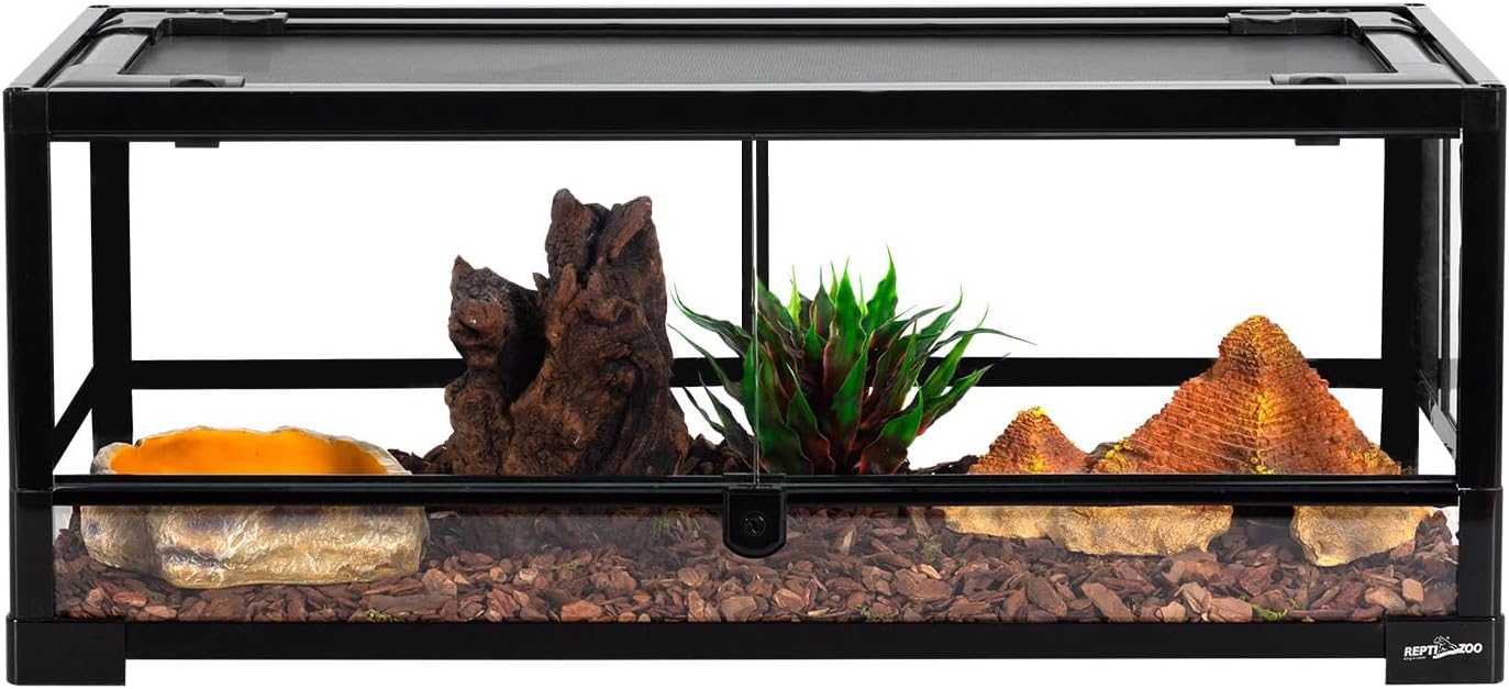 REPTI ZOO Terrario de reptil de cristal de 20 galones, tanque de reptil de apertura frontal de 30 x 12 x 12 pulgadas para mascotas reptiles,