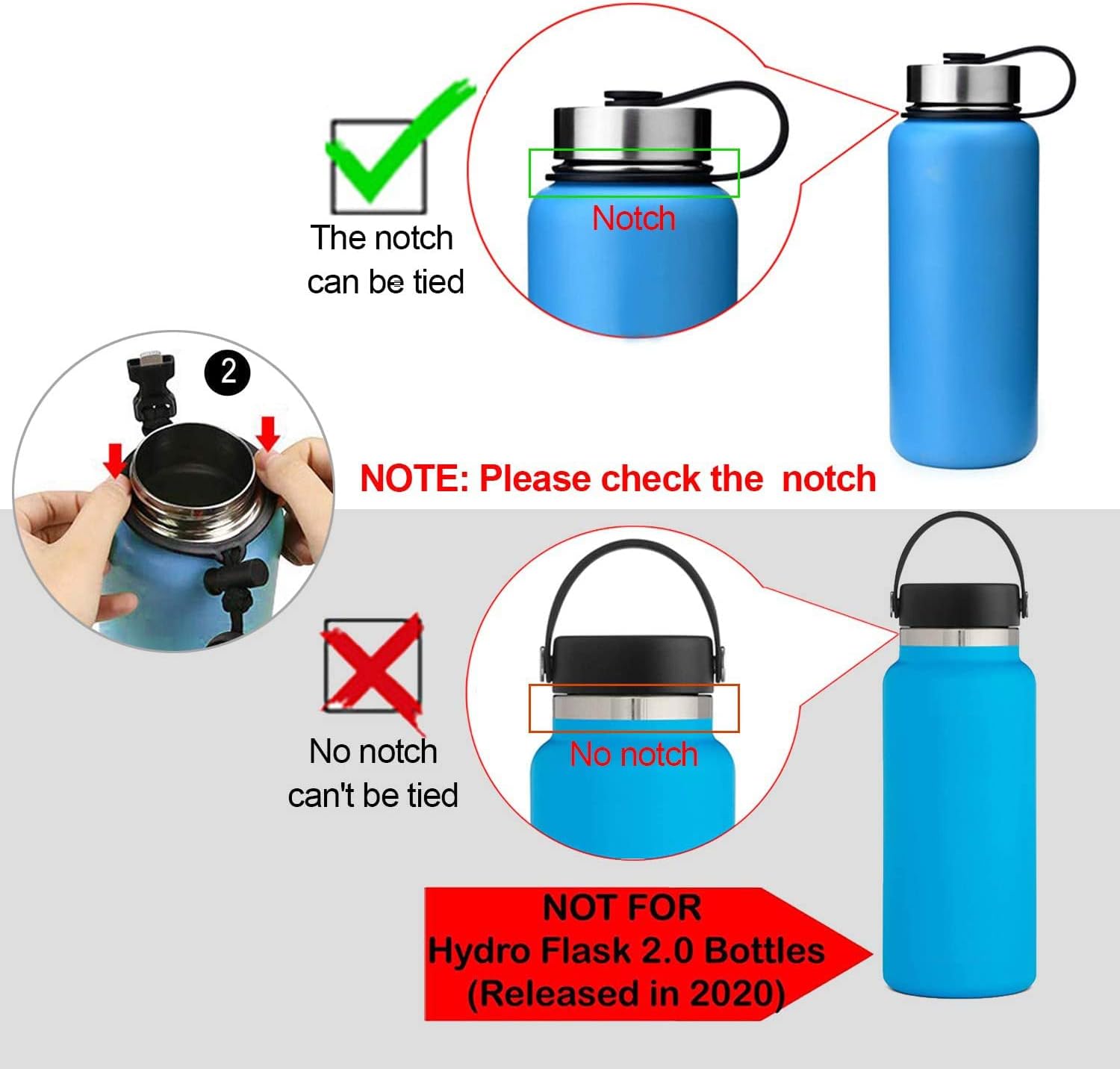 Wongeto Correa de hombro con mango de paracaídas compatible con Hydro Flask correa de botellas de agua de boca ancha