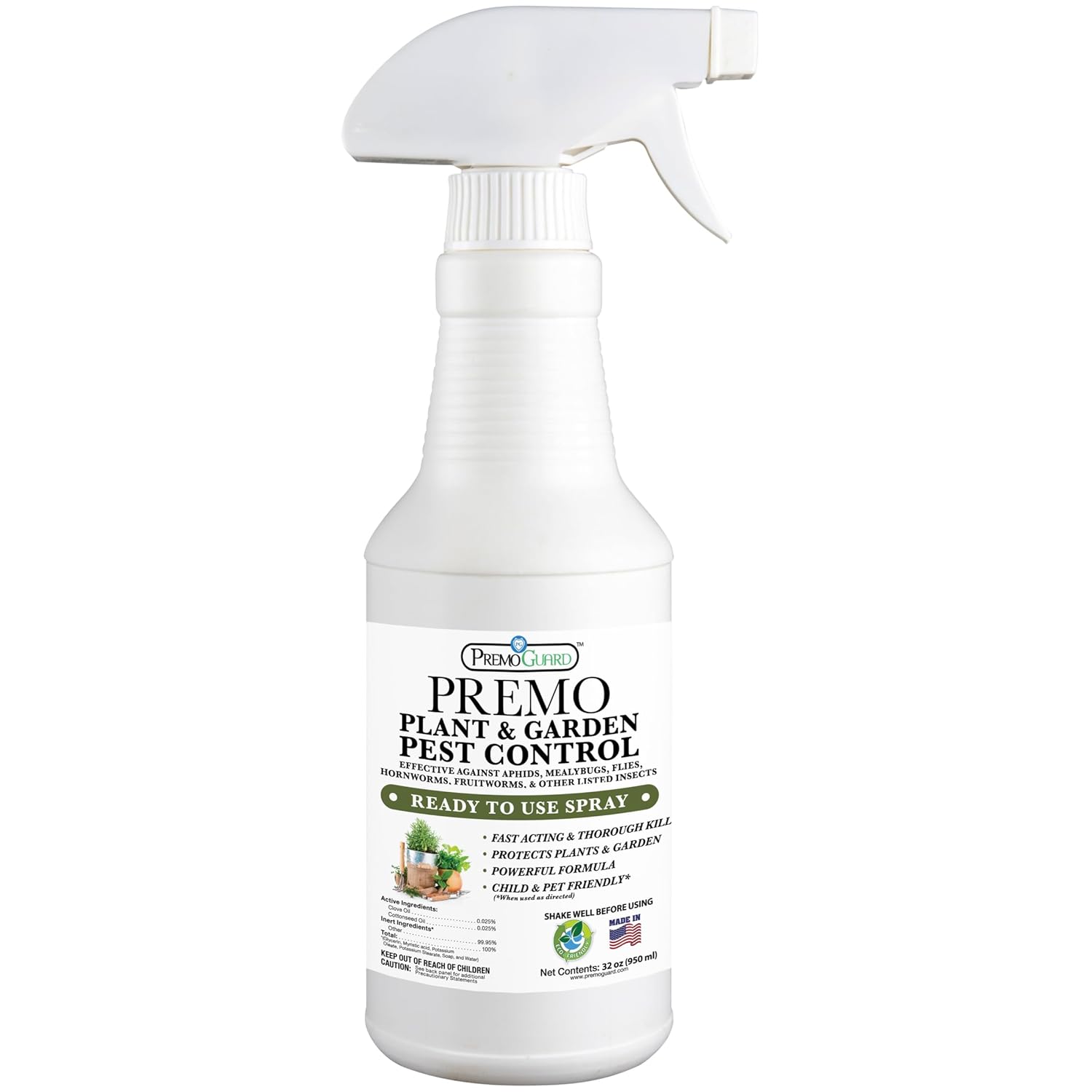 Premo Guard – Spray para control de plagas para plantas y jardines, 32 onzas, mata pulgones, ácaros, mosquitos, moscas blancas, escarabajos, orugas