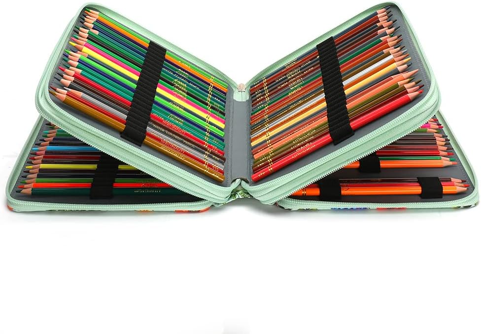 Vomgomfom Estuche para lápices de colores  124 ranuras para lápices con cierre de cremallera, estuche de tela de sarga de gran capacidad para