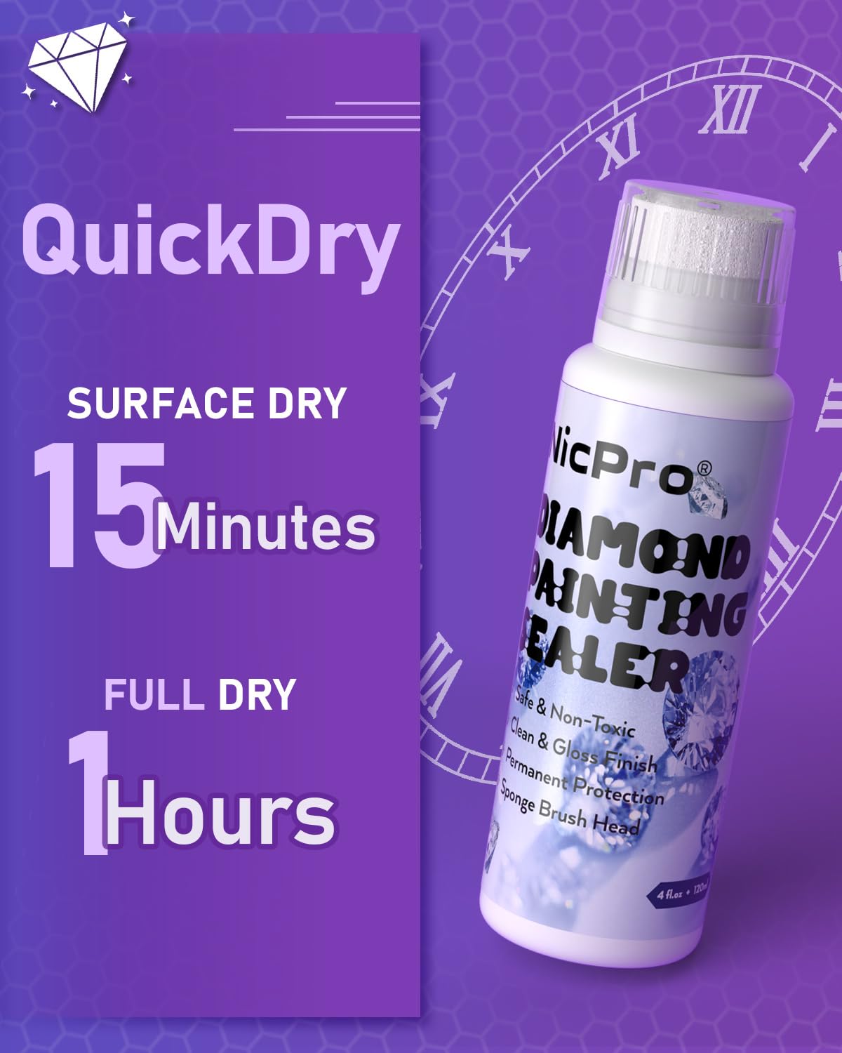 Paquete de 2 selladores de pintura de diamantes de 8.1 fl oz con cabezal de esponja, accesorios de pintura de diamante 5D de alto brillo para