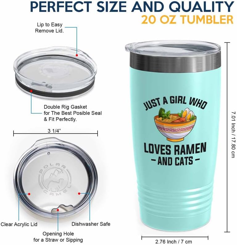 Ramen Lover Teal Edition Vaso de 20 onzas  Just a girl who loves  Food Lovers pollo, calabaza, vegetariano, despensa, fideos picantes