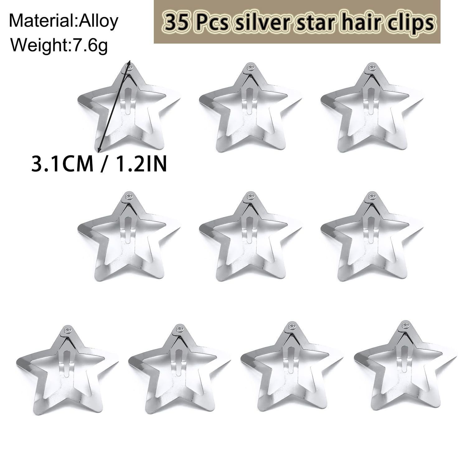 35 pinzas para el cabello con forma de estrella, de metal, antideslizantes, accesorios para el cabello de los años 2000, Y2K, lindos horquillas para