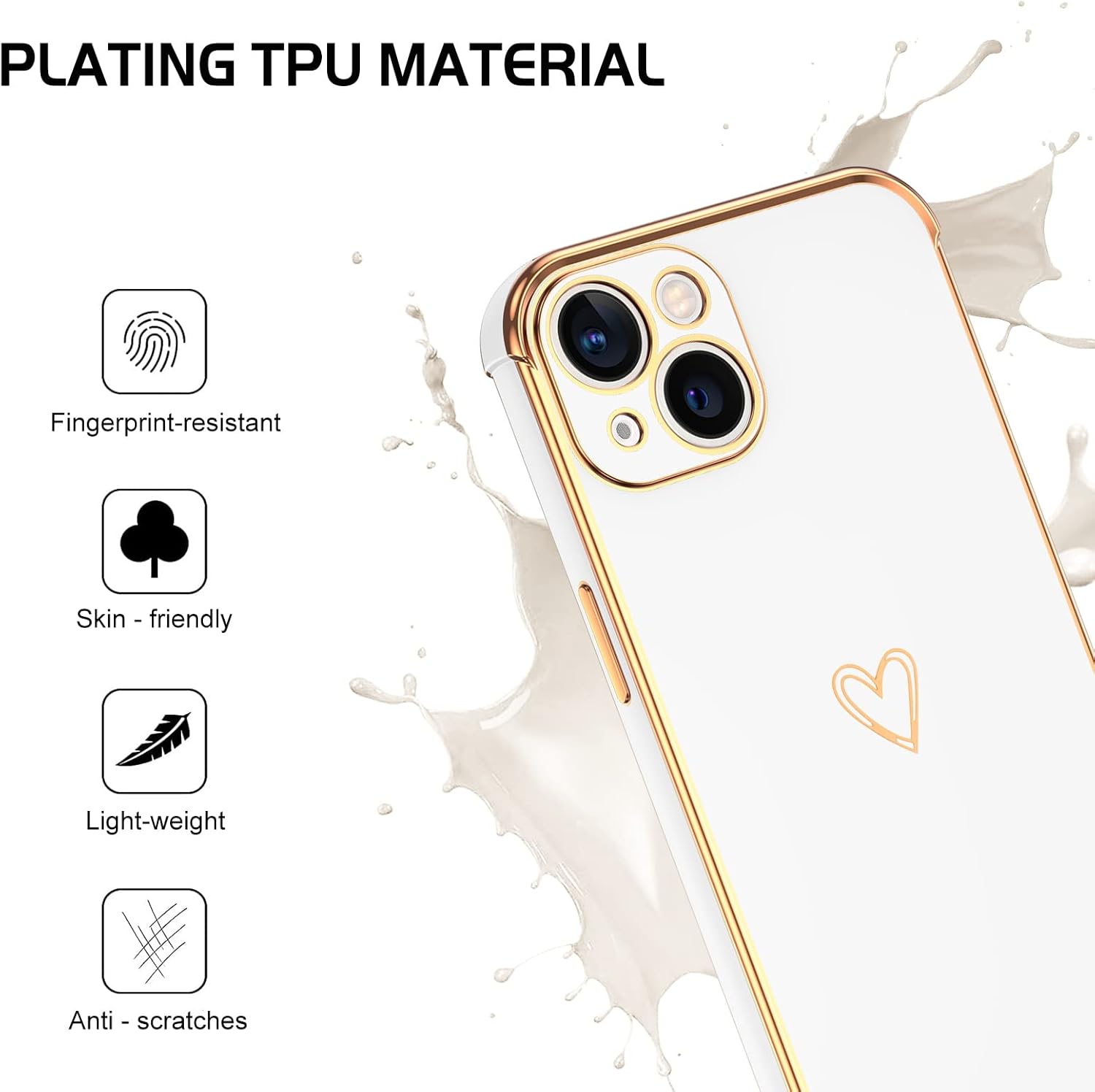 DOMAVER Funda para iPhone 13, diseño de corazón dorado de lujo para mujeres y niñas, protector completo de cámara a prueba de golpes, cubierta
