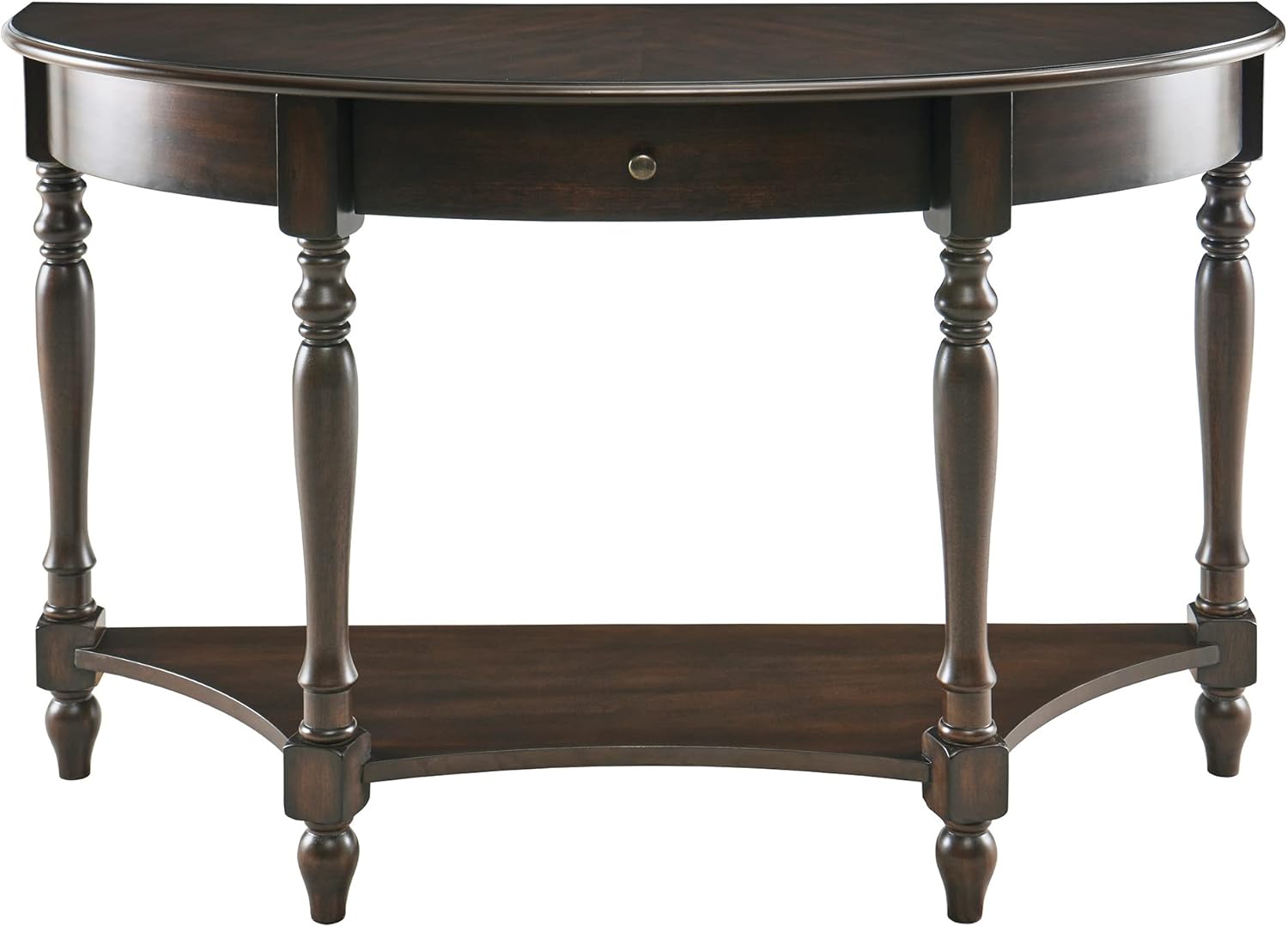 MODERION Mesa consola de madera maciza con cajón, mesa de entrada semicírculo con estante de almacenamiento, media luna tradicional elegante mesa de