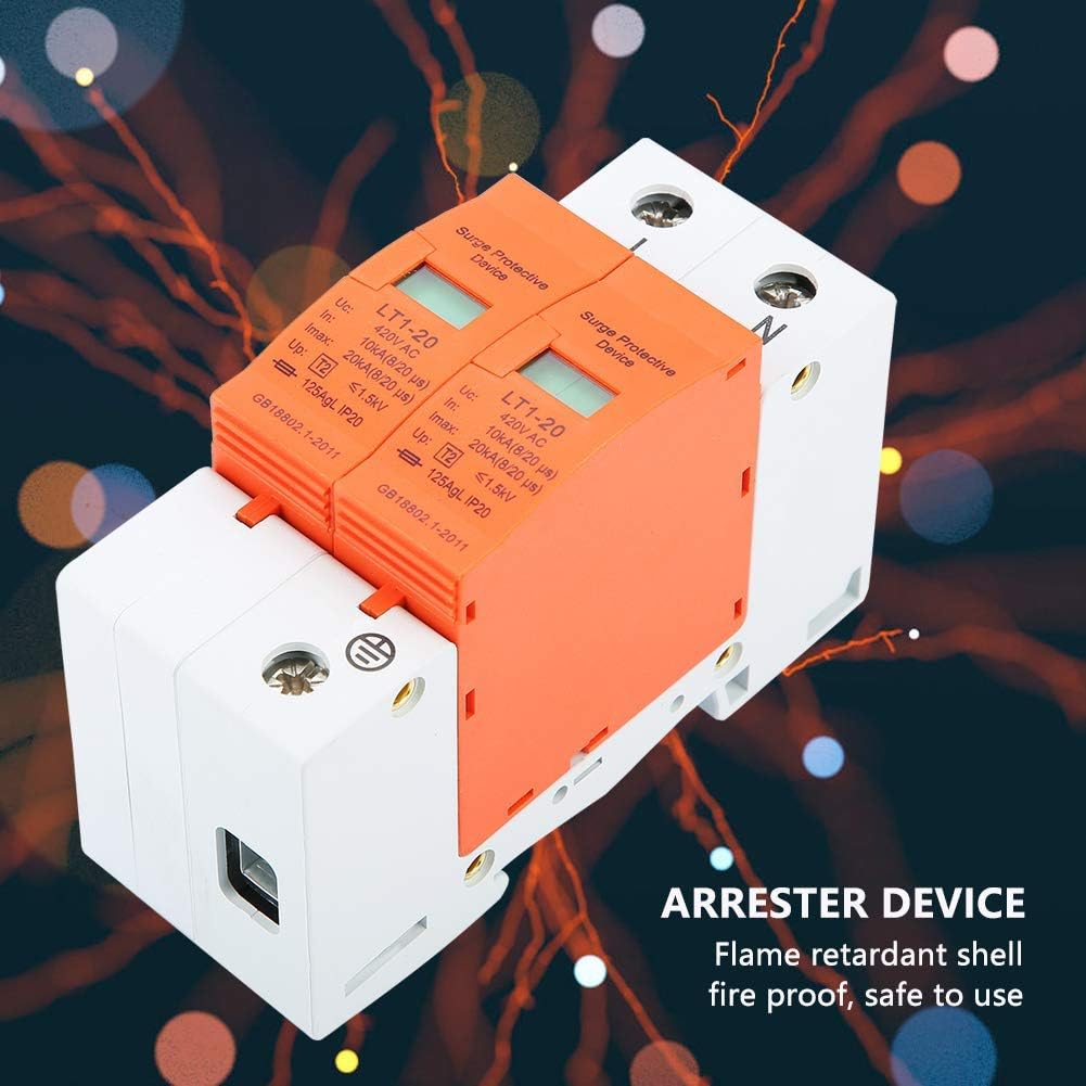 Dispositivo de protección de 2 polos, 1 unidad, protector de montaje en riel DIN, dispositivo de bajo voltaje, 10-20KA 420V, protección electrónica