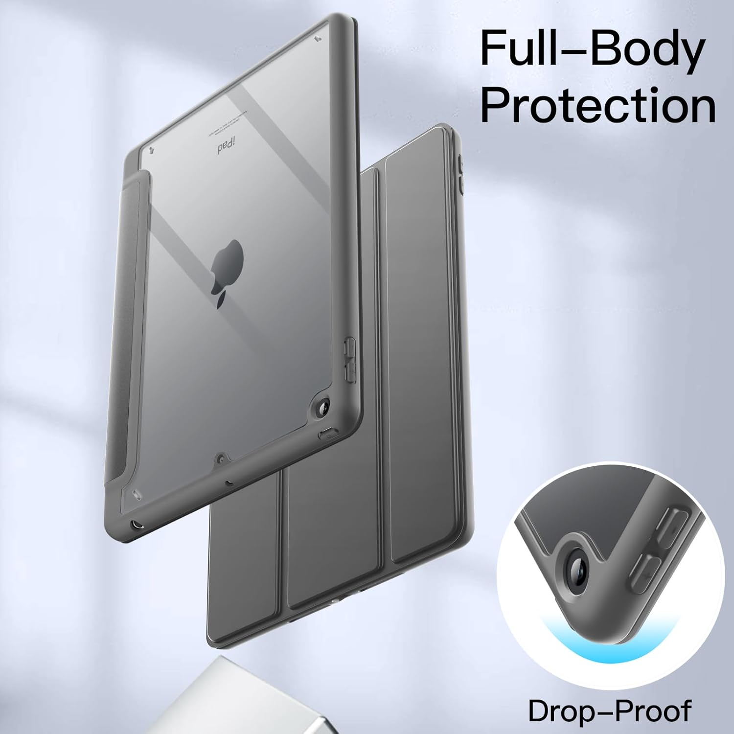 JETech Funda para iPad de 9.7 pulgadas (65 generación, 20182017) con soporte para lápices, carcasa trasera transparente transparente, soporte