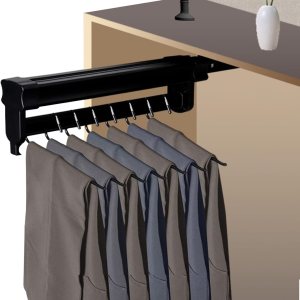 Percha de acero inoxidable extraíble para ropa, barra ajustable para armario, barra de perchero para pantalones, 55.1 lbs, negro, 10.236 in Percha de acero inoxidable extraíble para ropa, barra ajustable para armario, barra de perchero para pantalones, 55.1 lbs, negro, 10.236 in