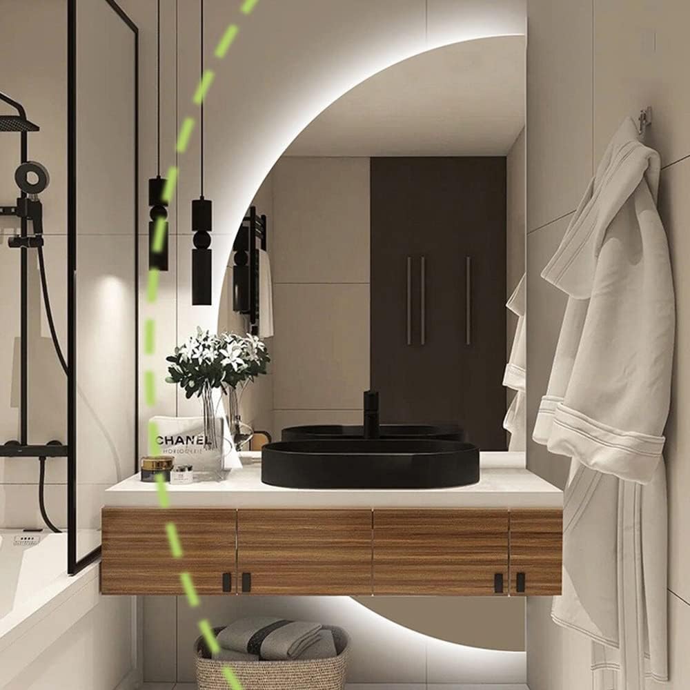 MKEING Espejo de tocador de medio círculo, espejo de baño LED de 20, 24, 28, 32 pulgadas, moderno espejo de pared sin marco, espejo retroiluminado