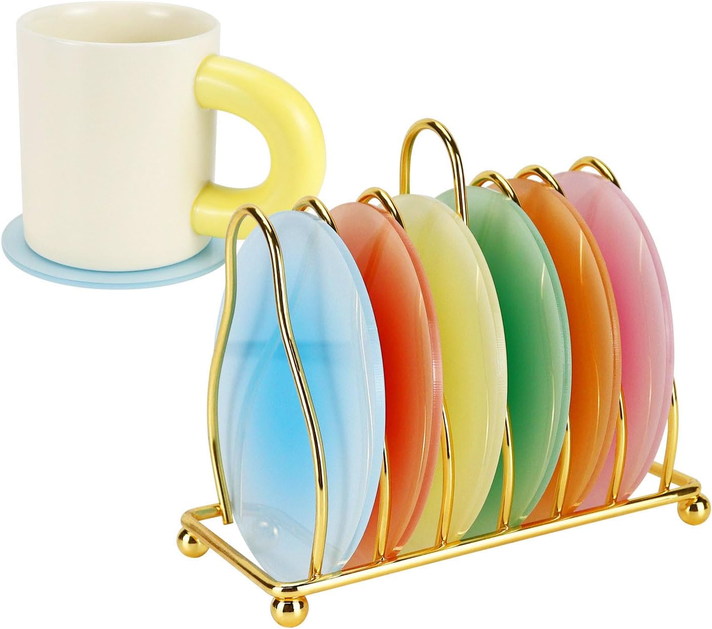 Posavasos de acrílico, 6 posavasos coloridos acrílicos, bonitos posavasos redondos resistentes al calor, posavasos antideslizantes con soporte de