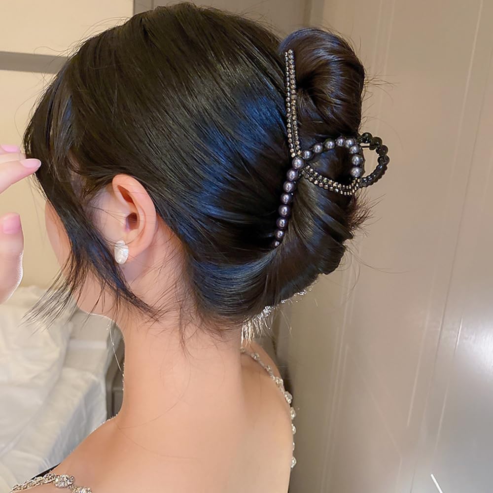 Pinza grande para el cabello con perlas y diamantes de imitación, pinza de mandíbula para el cabello negro, pinza antideslizante para el cabello,