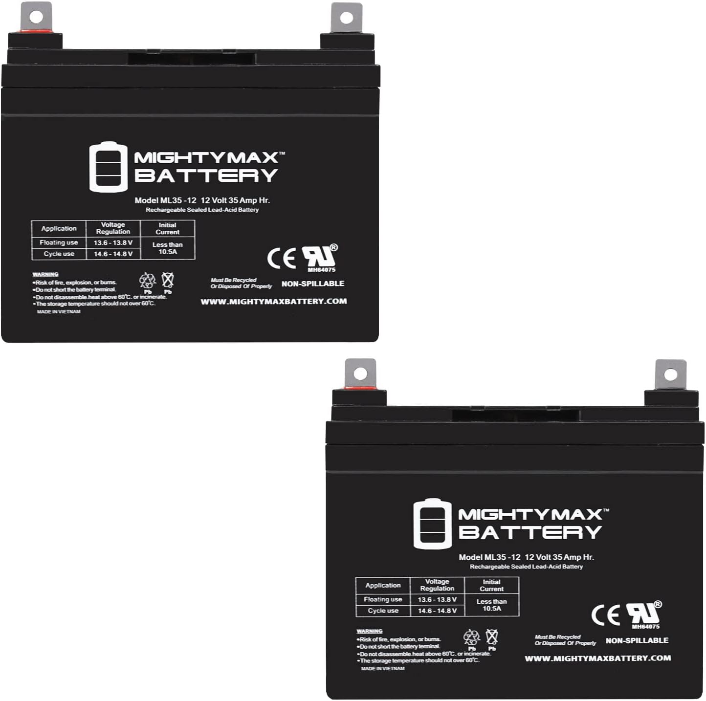 Mighty Max Battery Batería de 12 V 35 AH para silla de ruedas Merits MP3CF, MP3F, MP3C, MP3U – 2 unidades