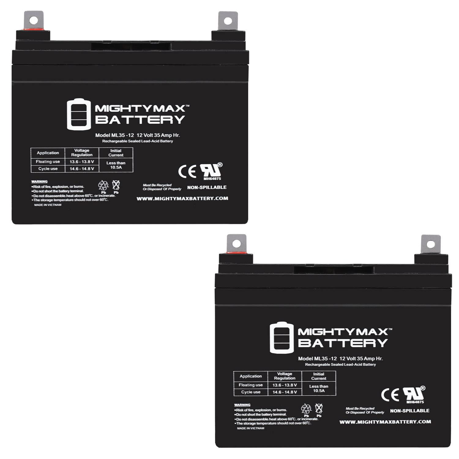 Mighty Max Battery ML35-12 – Batería SLA de 12 voltios 35 AH – Paquete de 2