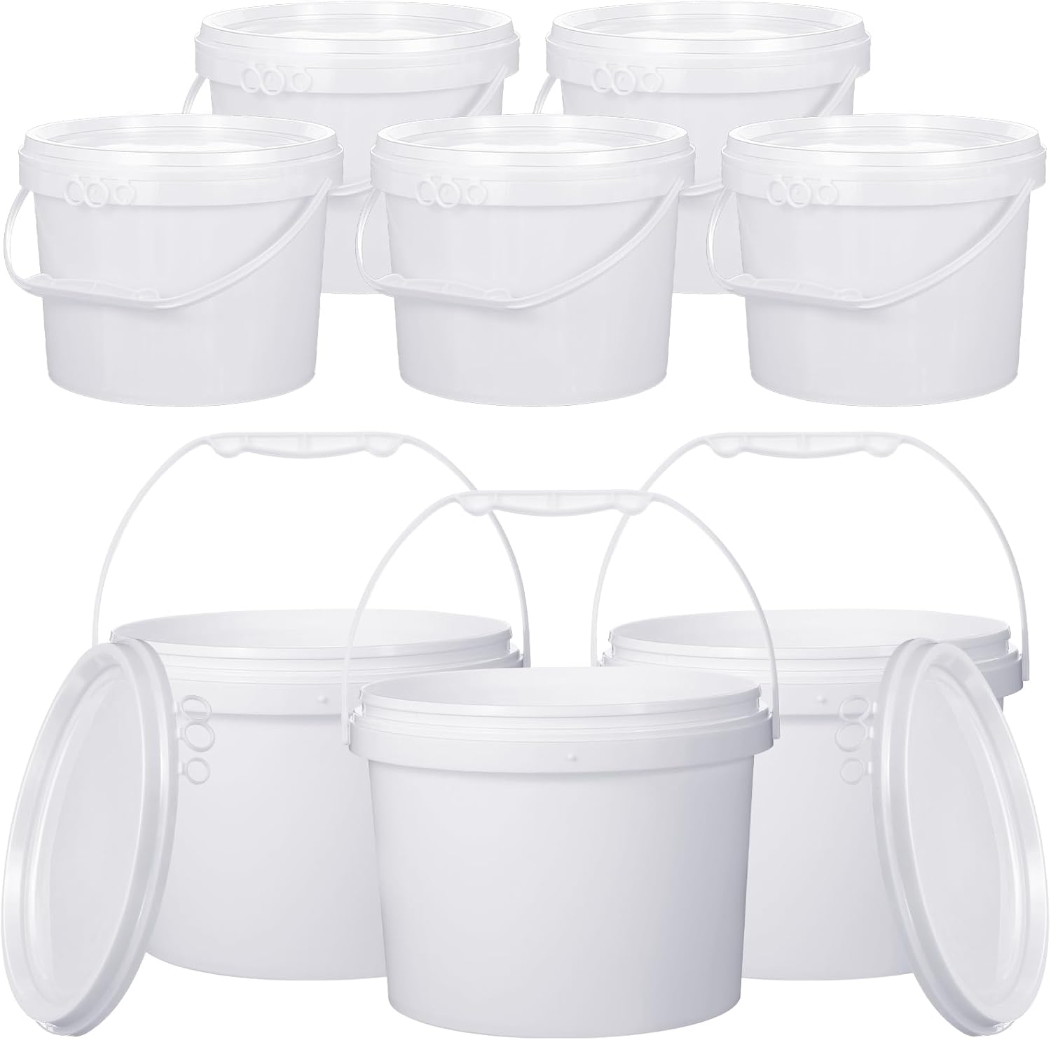 8 cubos de 2 galones con tapa, cubeta de plástico con asa, cubo duradero y resistente, contenedor seguro para alimentos, para almacenamiento
