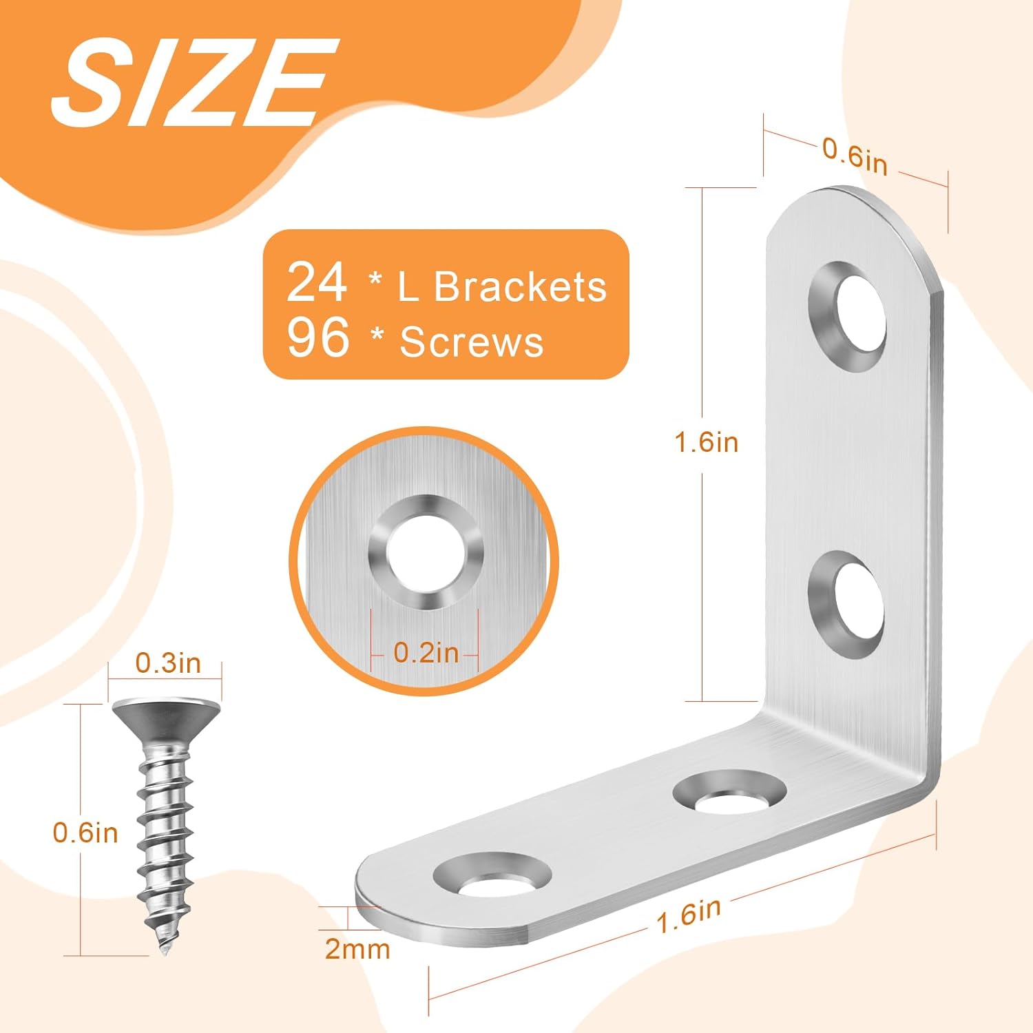 Juego de 24 piezas de soporte de esquina en L plateado de 90 grados, soporte de esquina de metal de acero inoxidable para estantes de madera,