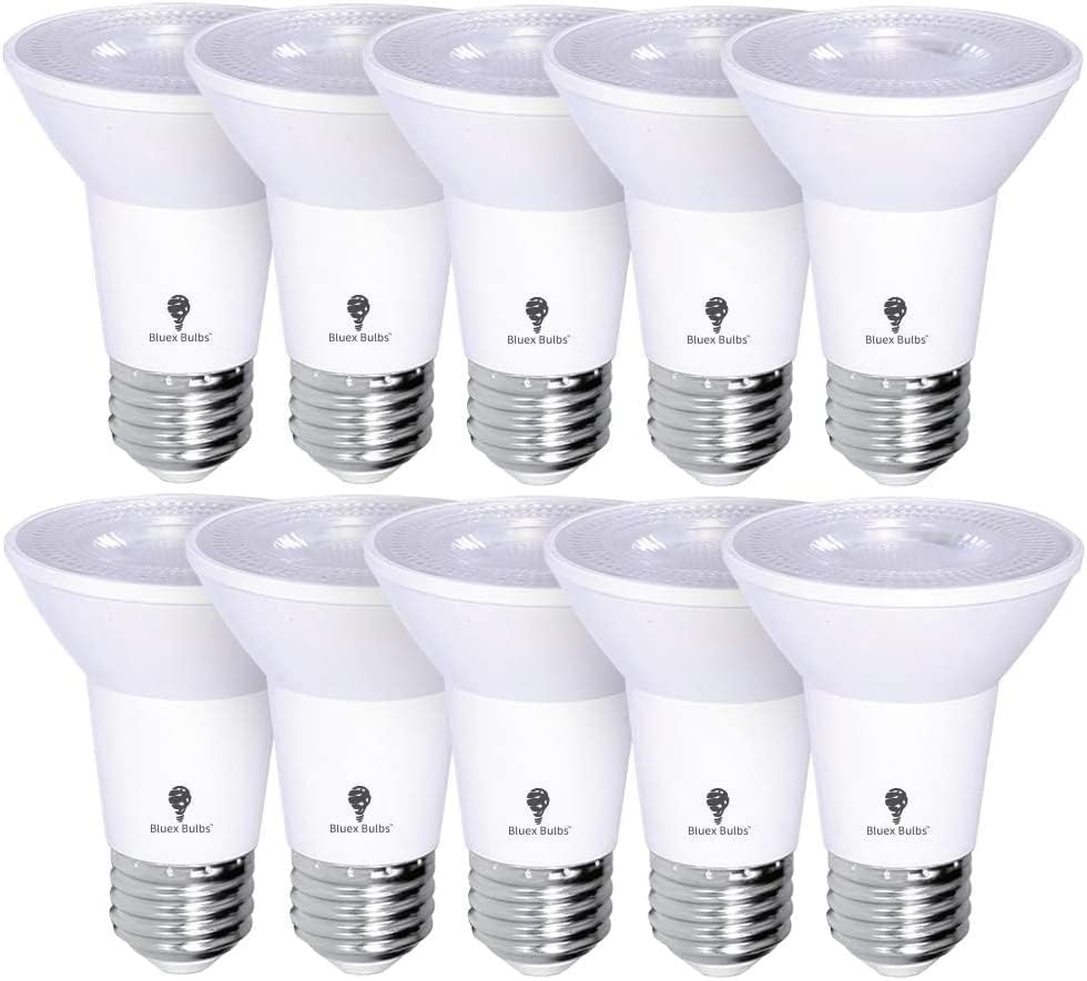 PAR20 – Paquete de 10 bombillas LED de inundación para exteriores, 8 W, 75 W, equivalentes a 500 lúmenes, regulables, impermeables, E26, 4000 K,