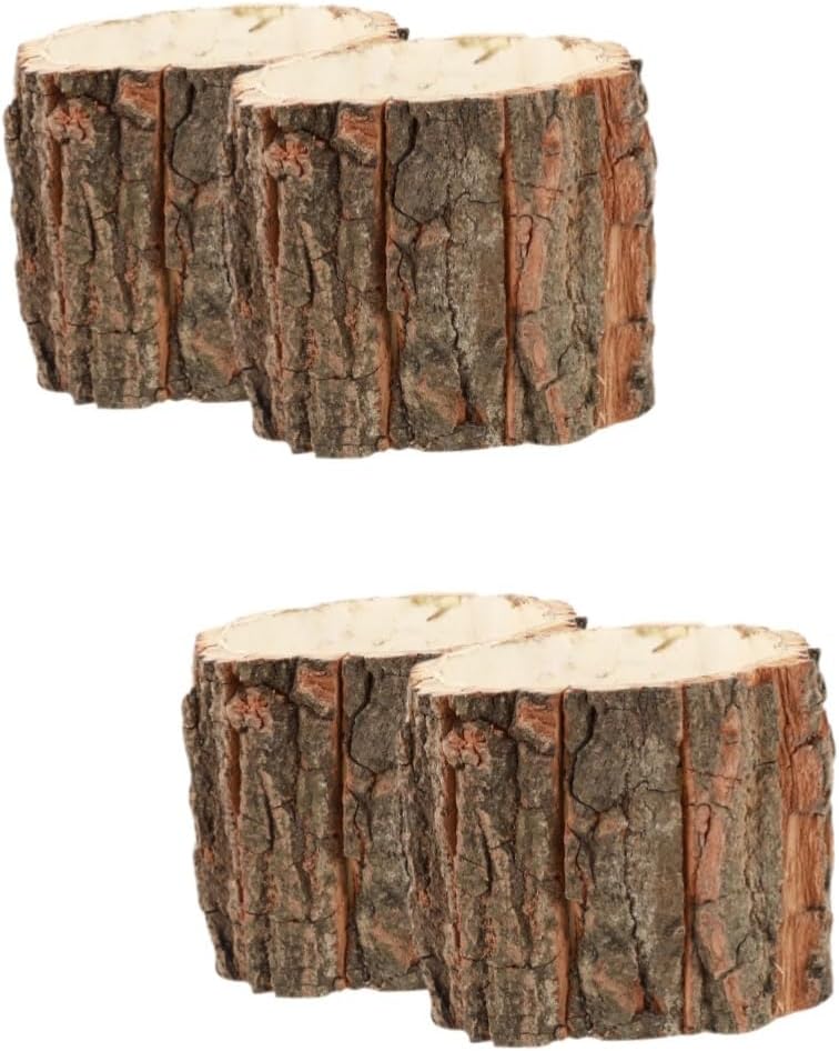 OSALADI Maceta de madera para tocón, 4 piezas, cubo de flores de corteza, barril de whisky al aire libre, macetas rústicas