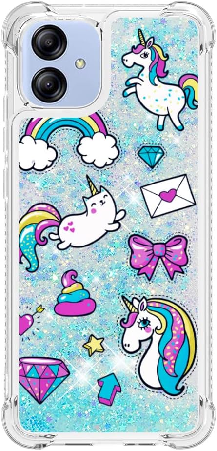 Samsung A04E – Carcasa de TPU suave y transparente con diseño de dibujos animados creativos de arenas movedizas con cubierta líquida brillante que