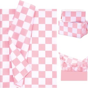 Whaline 100 piezas de papel de seda a cuadros, papel de regalo blanco y rosa, papel de embalaje, papel de manualidades para el hogar, baby shower, Whaline 100 piezas de papel de seda a cuadros, papel de regalo blanco y rosa, papel de embalaje, papel de manualidades para el hogar, baby shower,