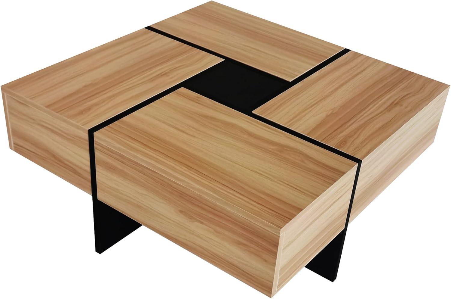 Merax Mesa auxiliar, moderna mesa de centro extensible con 4 compartimentos de almacenamiento ocultos, mesa de cóctel central cuadrada de alto