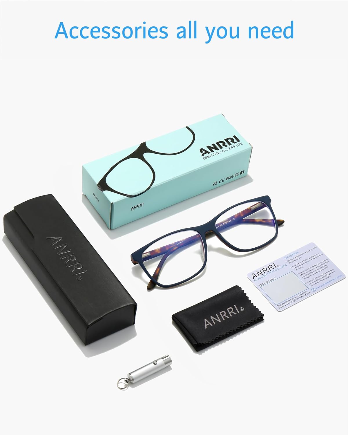 ANRRI Lentes de bloqueo de luz azul, antifatiga ocular, marco de gafas de acetato de moda con estampado de tortuga interior para mujer