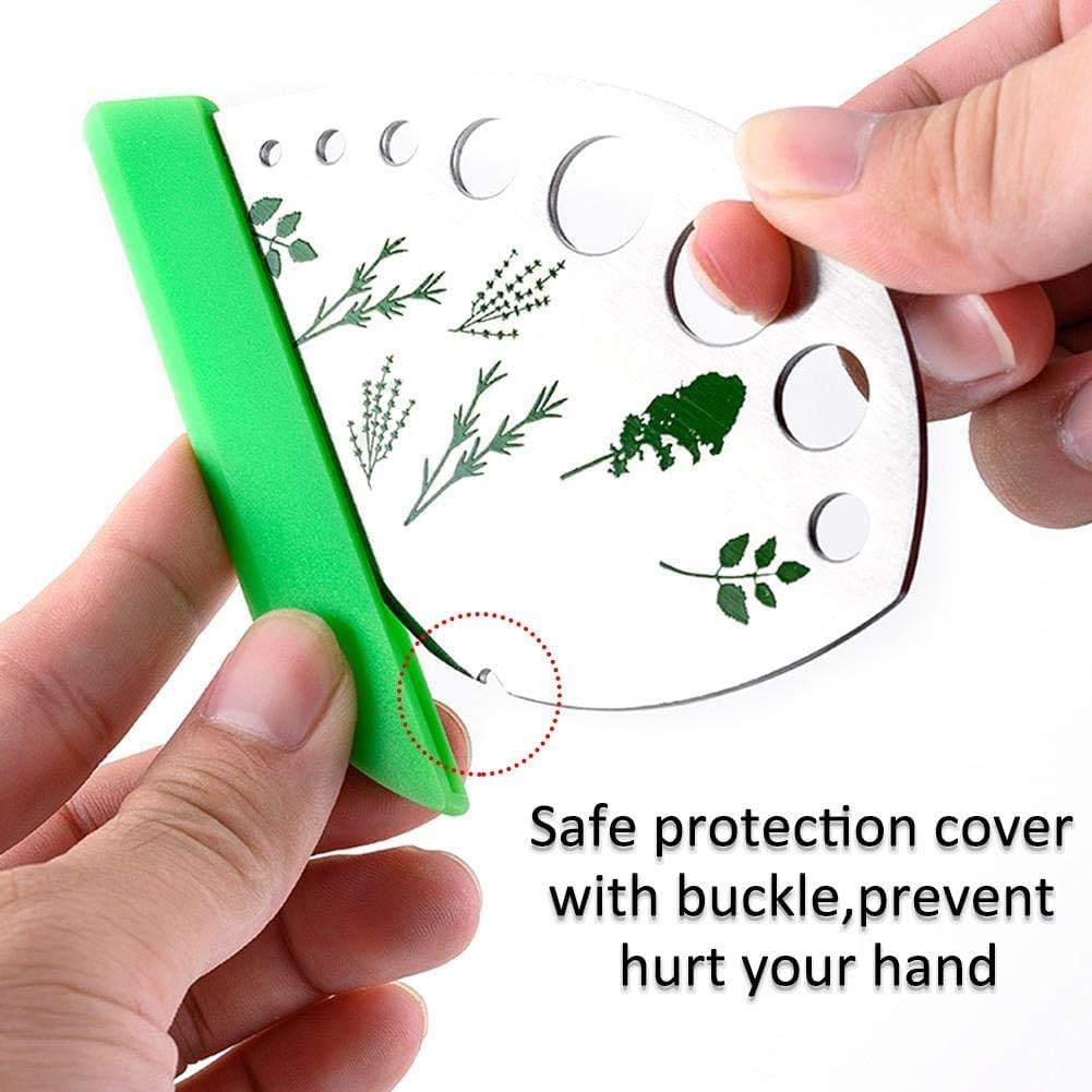 Green – Pelador de hierbas de acero inoxidable con 9 agujeros, para cocina, para hierbas, pelador de hierbas de metal para col rizada, col, tomillo,