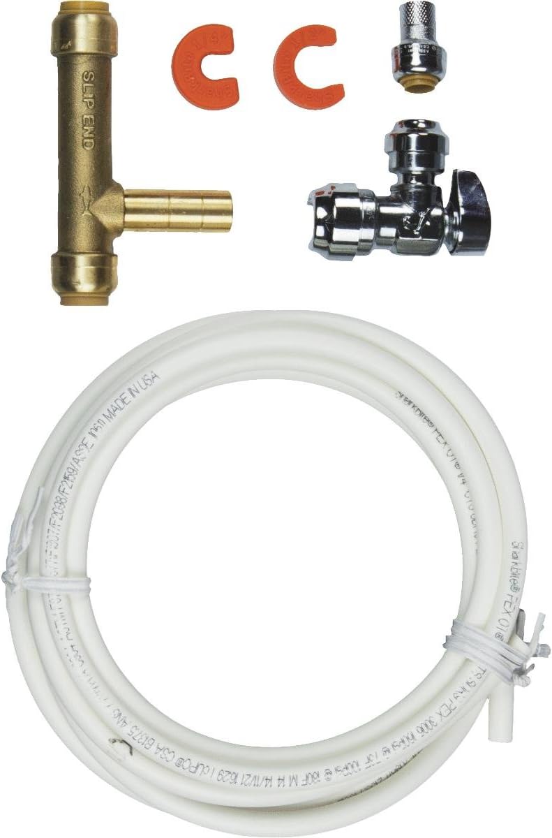 SharkBite Kit de conexión para máquina de hielo, accesorios de plomería de latón para conectar a presión, tubo PEX, cobre, CPVC, PE-RT, 25024