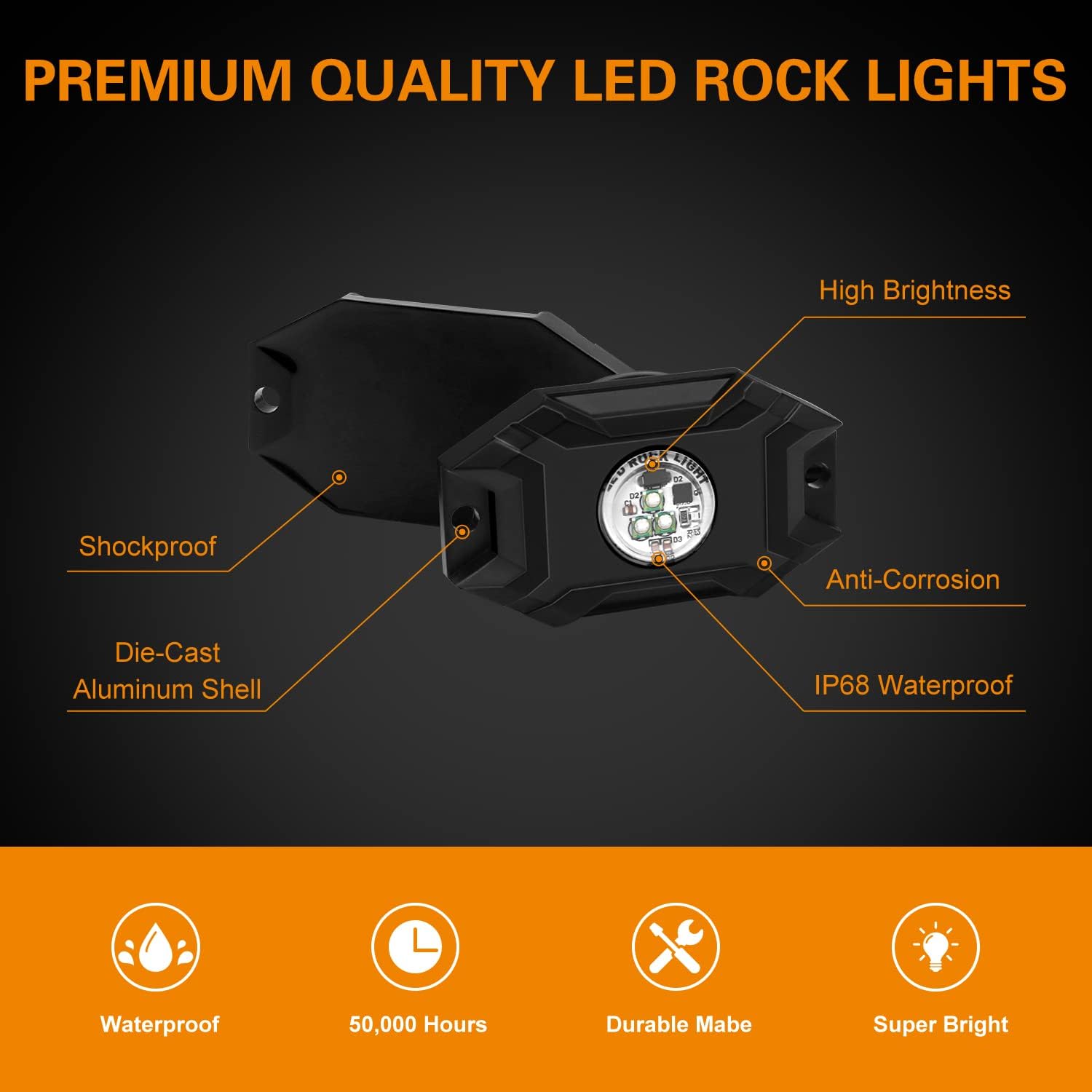 Underglow Kit para coche LuminShack LED Rock Light 4 Pods LED Subderglow Kit de luz de neón IP68 impermeable para camiones, todoterreno, ATV, UTV,