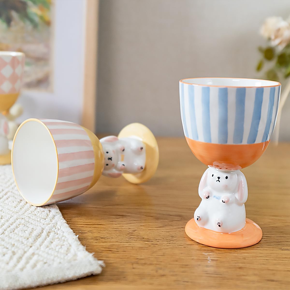 Taza de café original hecha a mano de 8 onzas 3D con diseño de conejo, taza de té de cerámica novedosa para decoración de la cocina del hogar,