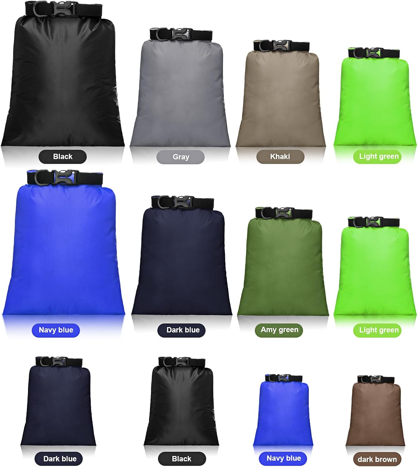 Shappy Juego de bolsas secas impermeables de 15 L+ 8 L +5 L+4 L+3 L+ 2 L y correa de hombro larga ajustable para kayak, rafting, canotaje,