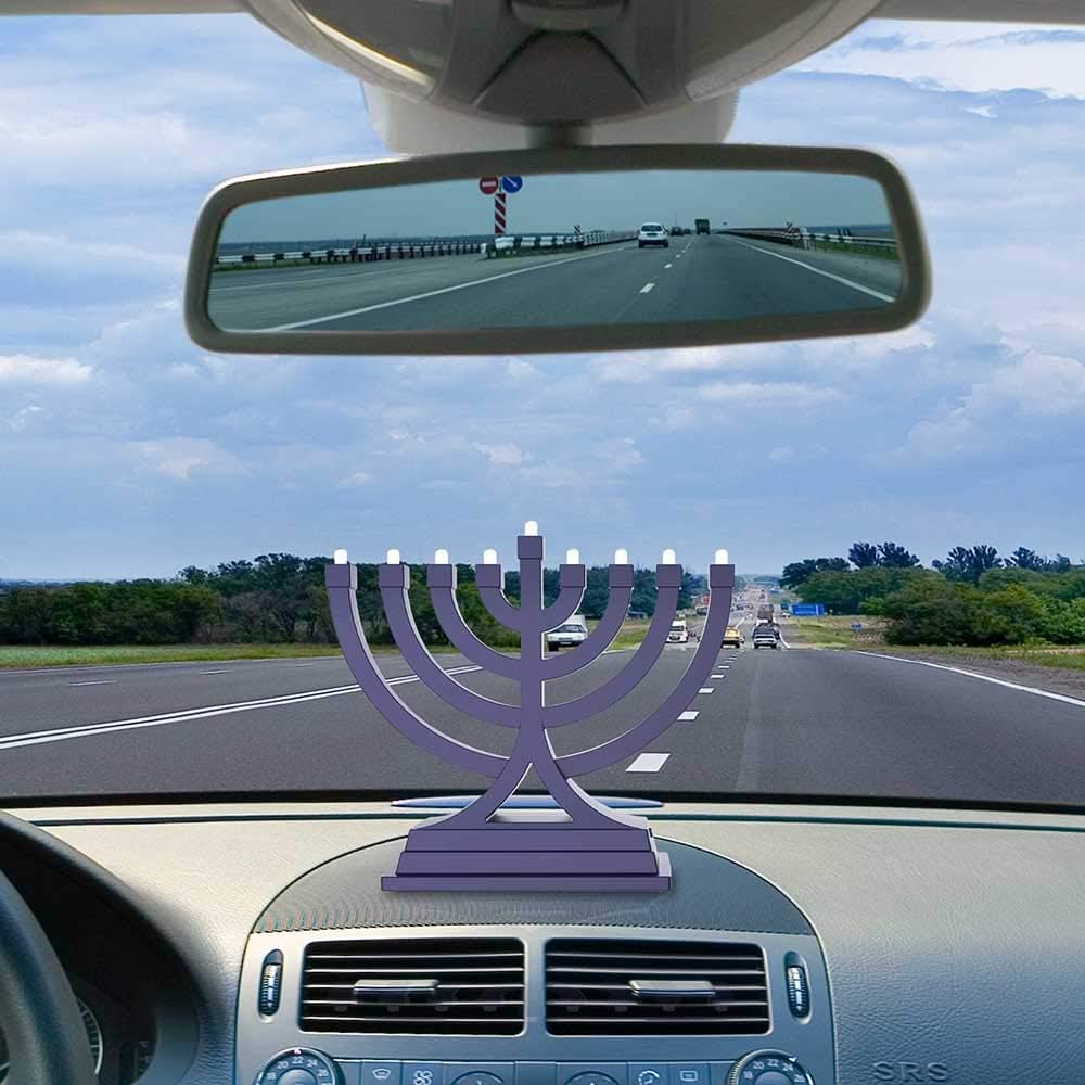 Zion Judaica – Mini LED Hanukkah Menorah con batería o funciona por USB, múltiples ajustes de luz para decoración de Janucá (azul)