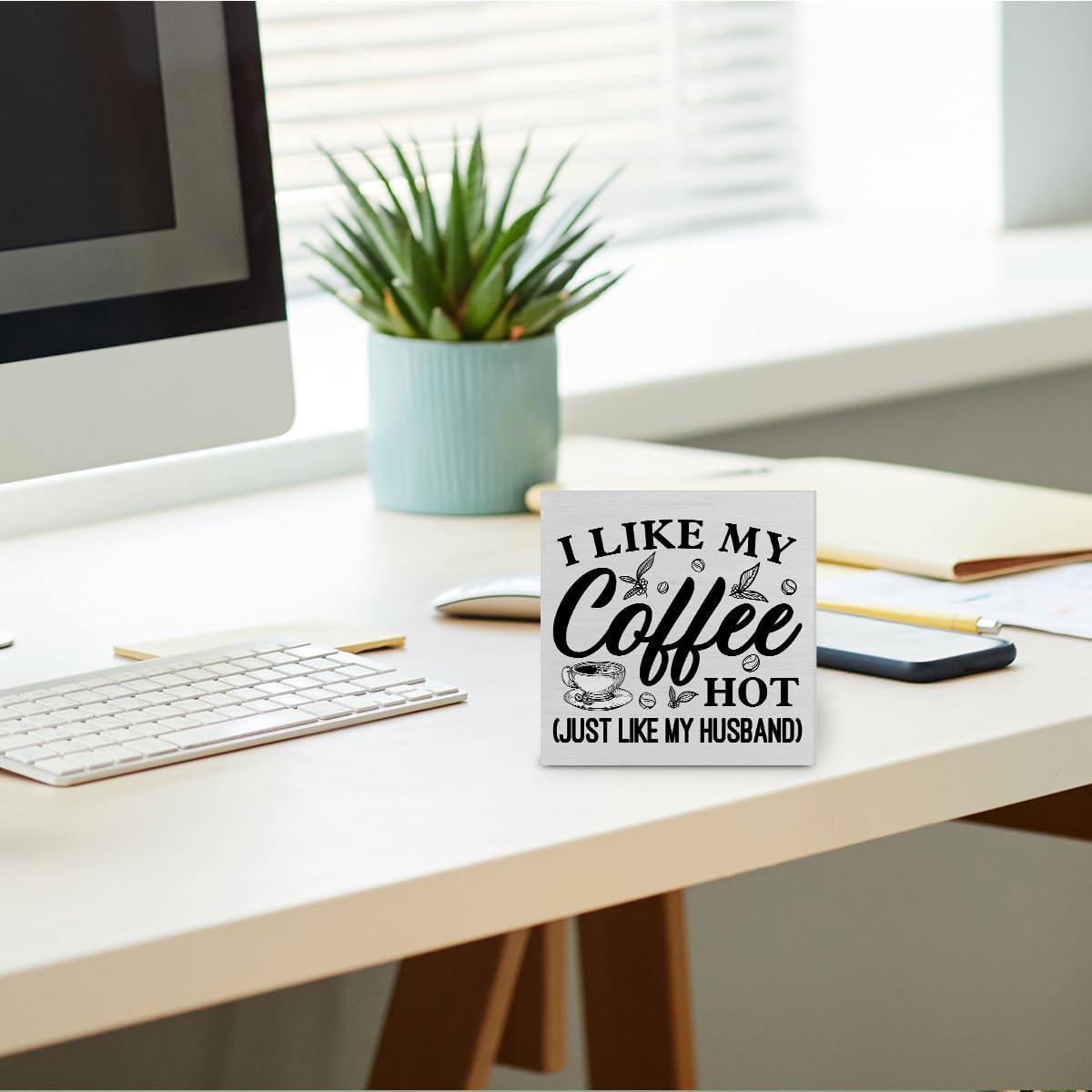 Cartel rústico de madera para amantes del café, decoración de escritorio, con texto en inglés “I Like My Coffee” (I Like My Coffee), letrero de