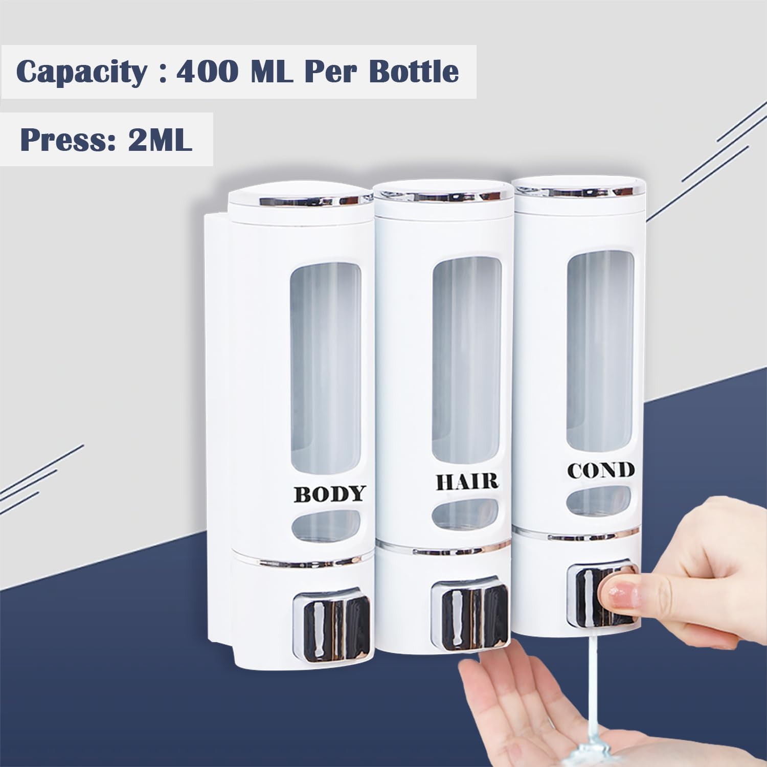 Dispensador de jabón de ducha 3 en 1 para montaje en pared, gel de ducha, champú, dispensador de acondicionador, dispensador sin taladro para baños