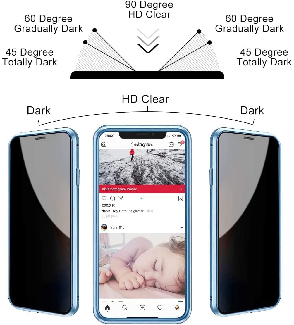 ESTPEAK – Funda magnética compatible con iPhone 13 Pro 2021, protector de pantalla magnético de doble cara y antiespía, funda protectora trasera de